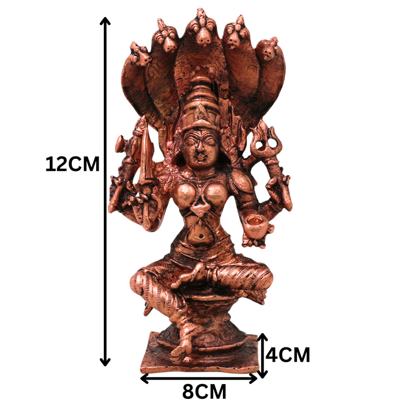 Copper Mariamman Idol Mariamma Devi Muthu Mariamman Murti Samayapuram Amman Statue for Pooja Home Decor Temple Vigraham Tamra Shakti Gramadevata Renuka Yellamma Sitala Mata Sculpture, Brown, 4.5 Inch, 1 Piece