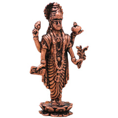 Copper Dhanvantari Bhagwan Murti Ayurveda God Medicine Vishnu Avatar Idol Puja Mandir Tamra Vigraha Healing Statue Home Decor Gift, Brown, 3 Inch, 1 Piece