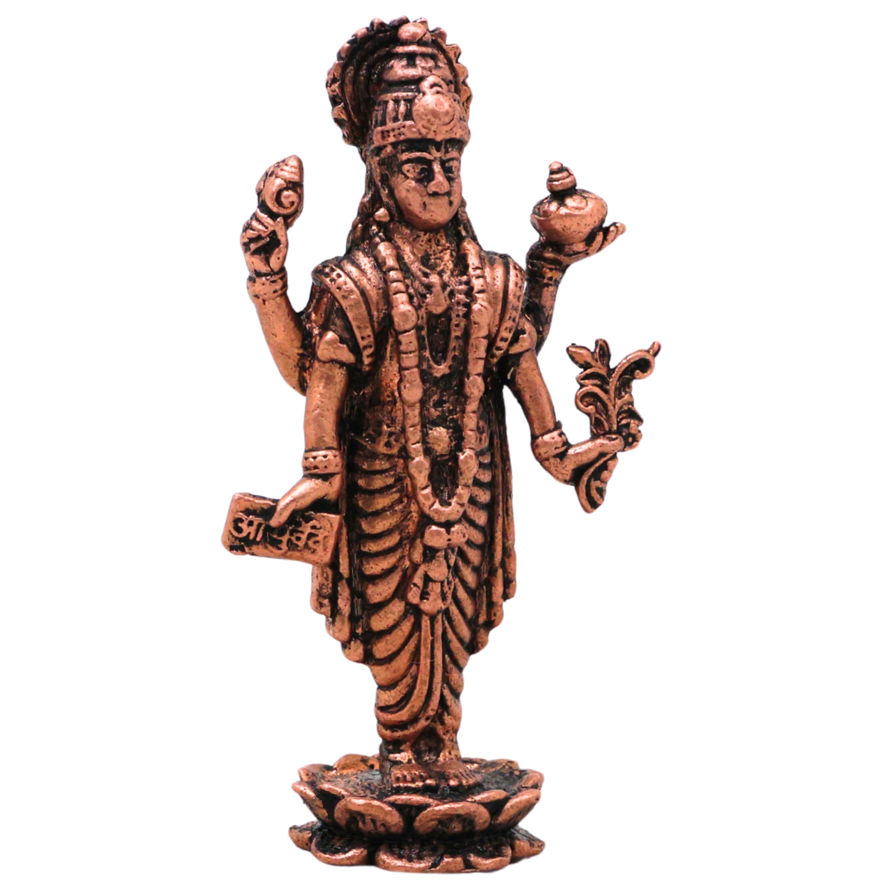 Copper Dhanvantari Bhagwan Murti Ayurveda God Medicine Vishnu Avatar Idol Puja Mandir Tamra Vigraha Healing Statue Home Decor Gift, Brown, 3 Inch, 1 Piece