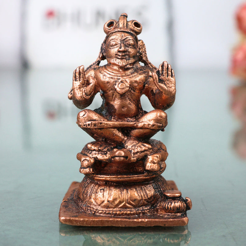 Copper Agastya Muni Agathiyar Siddhar Idol Tamra Vigraha Puja Murti Statue Home Decor Gift , Brown, 2.5 Inch, 1 Piece