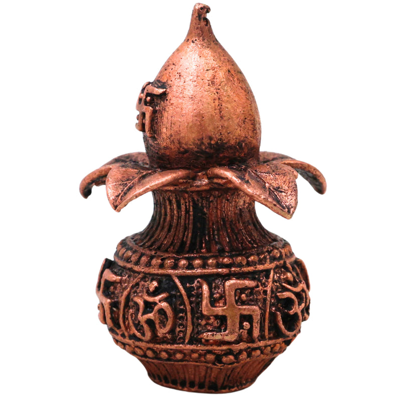 Copper Kalash Swastik Tamra Taamra Tamba Thamira Kalasam Purna Kumbham Pooja Murti Decor Gift, Brown, 2.5 Inch, 1 Piece