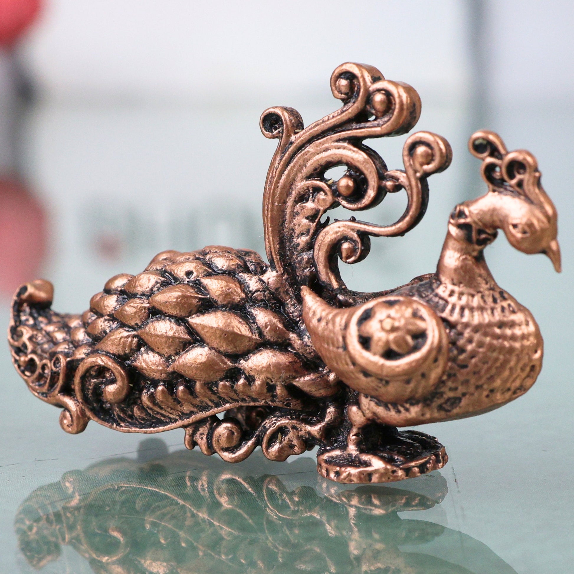Copper Peacock Brooch Mayur Mor Pankh Pin Traditional Shilpa Vigraha Pooja Decor 4cm, Brown, 1.5 Inch, 1 Piece