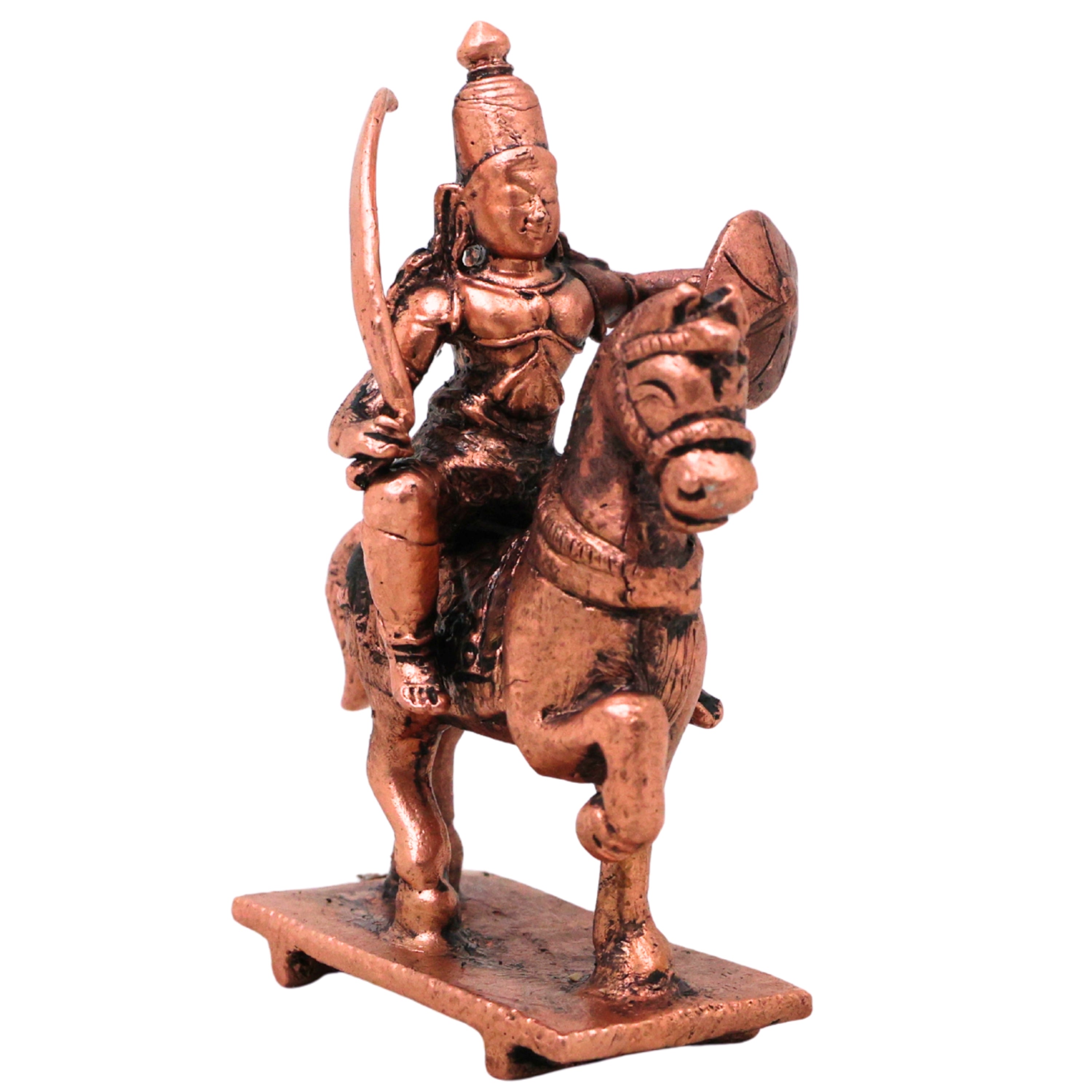 Copper Kalki Avatar Vishnu Idol Horse Rider Kalki Bhagwan Narayan Murti for Puja Home Temple Decor, Brown,  2.7 Inch, 1 Piece