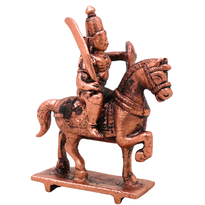 Copper Kalki Avatar Vishnu Idol Horse Rider Kalki Bhagwan Narayan Murti for Puja Home Temple Decor, Brown,  2.7 Inch, 1 Piece