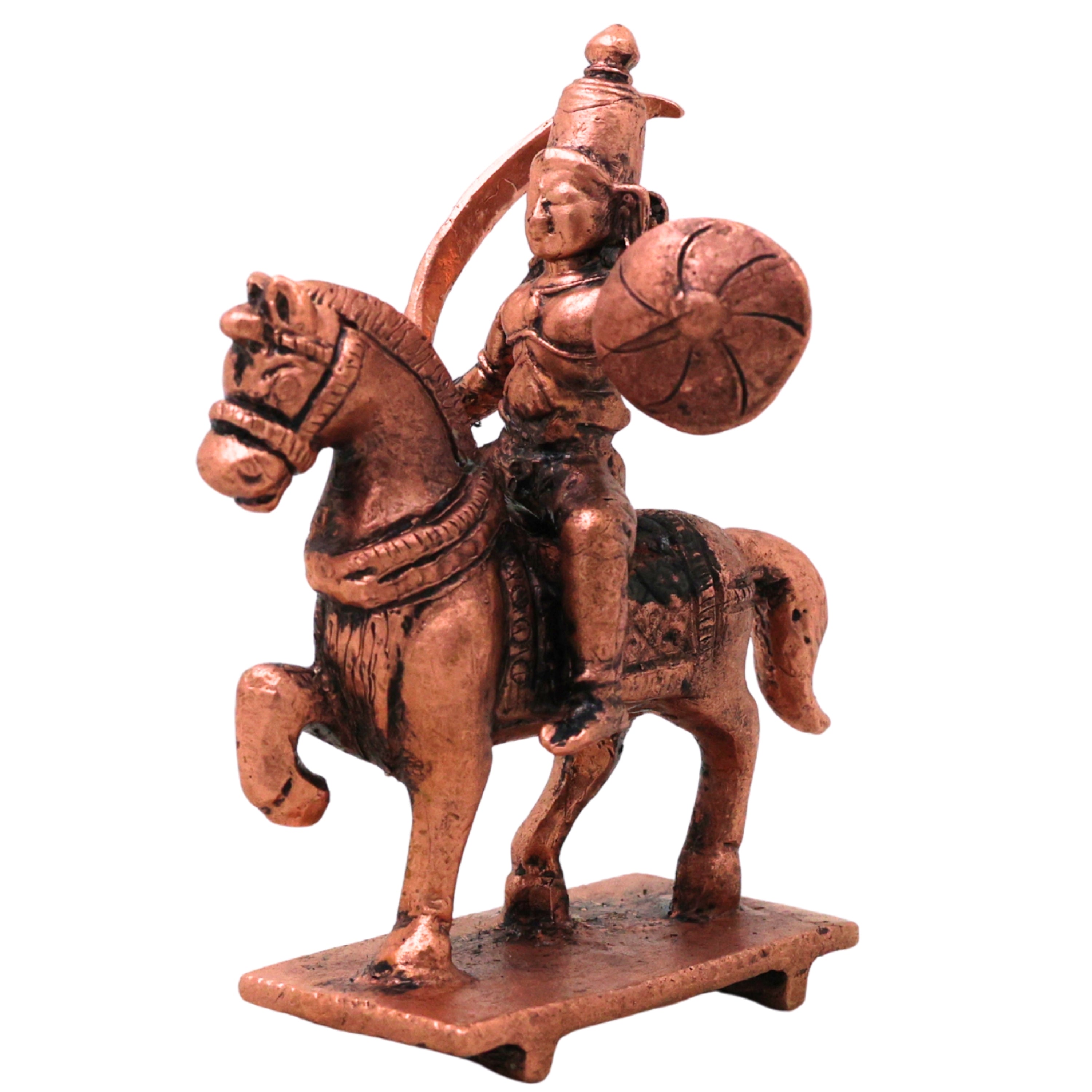 Copper Kalki Avatar Vishnu Idol Horse Rider Kalki Bhagwan Narayan Murti for Puja Home Temple Decor, Brown,  2.7 Inch, 1 Piece