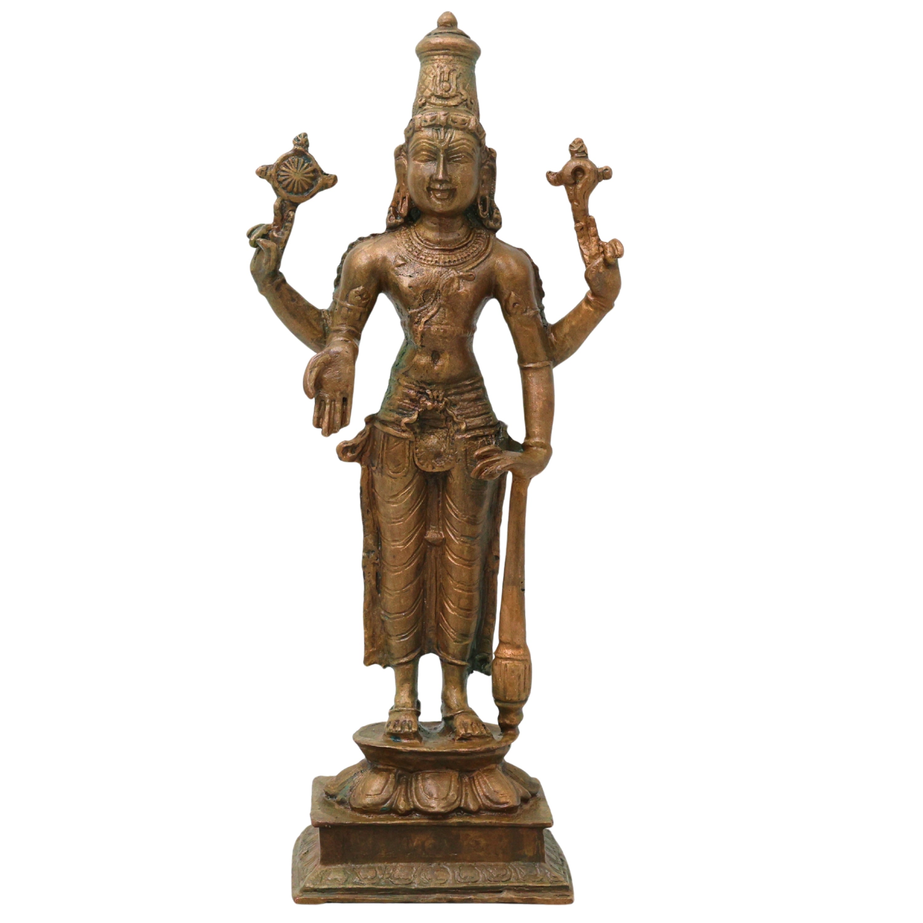 Bronze Vishnu Idol Narayana Mahavishnu Perumal Balaji Venkateswara Murti Puja Statue Home Decor, Brown, 8 Inch, 1 Piece