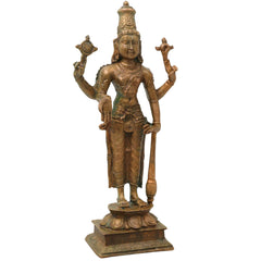 Bronze Vishnu Idol Narayana Mahavishnu Perumal Balaji Venkateswara Murti Puja Statue Home Decor, Brown, 8 Inch, 1 Piece