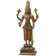 Bronze Vishnu Idol Narayana Mahavishnu Perumal Balaji Venkateswara Murti Puja Statue Home Decor, Brown, 8 Inch, 1 Piece