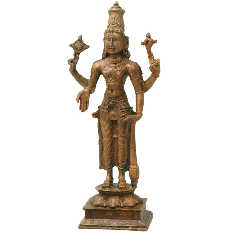 Bronze Vishnu Idol Narayana Mahavishnu Perumal Balaji Venkateswara Murti Puja Statue Home Decor, Brown, 8 Inch, 1 Piece