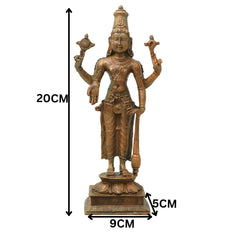 Bronze Vishnu Idol Narayana Mahavishnu Perumal Balaji Venkateswara Murti Puja Statue Home Decor, Brown, 8 Inch, 1 Piece