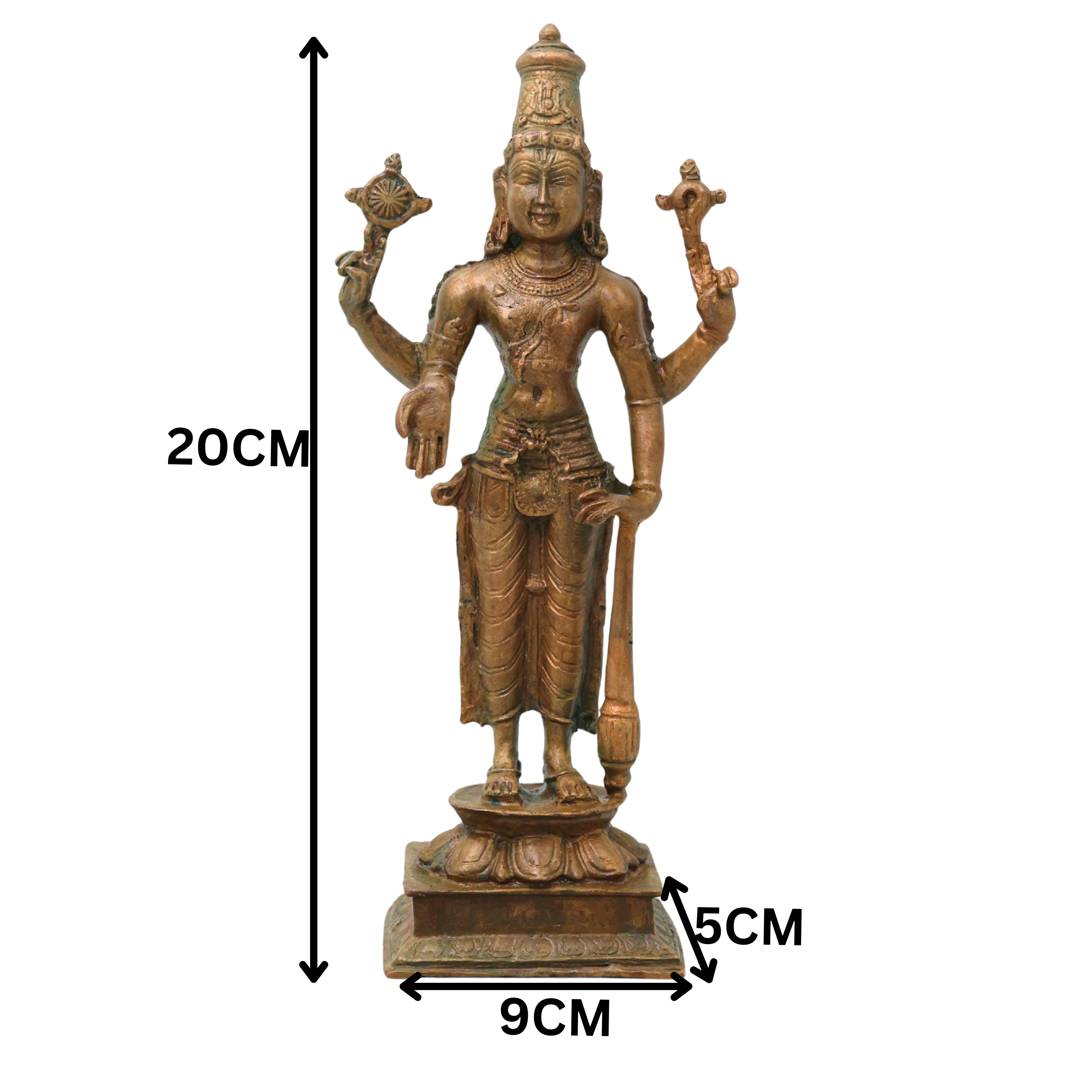 Bronze Vishnu Idol Narayana Mahavishnu Perumal Balaji Venkateswara Murti Puja Statue Home Decor, Brown, 8 Inch, 1 Piece