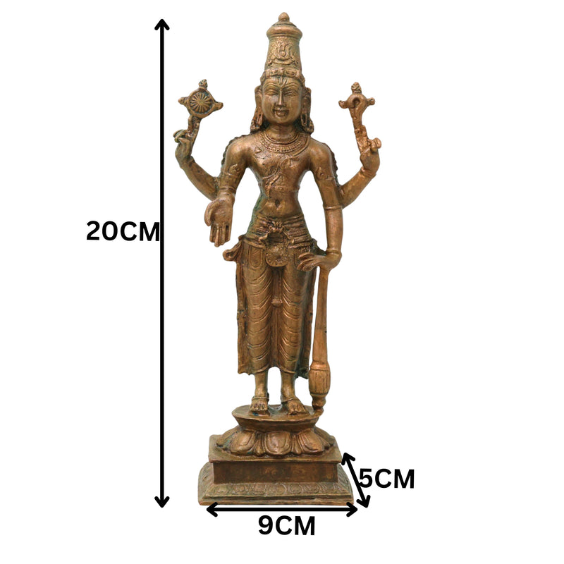 Bronze Vishnu Idol Narayana Mahavishnu Perumal Balaji Venkateswara Murti Puja Statue Home Decor, Brown, 8 Inch, 1 Piece