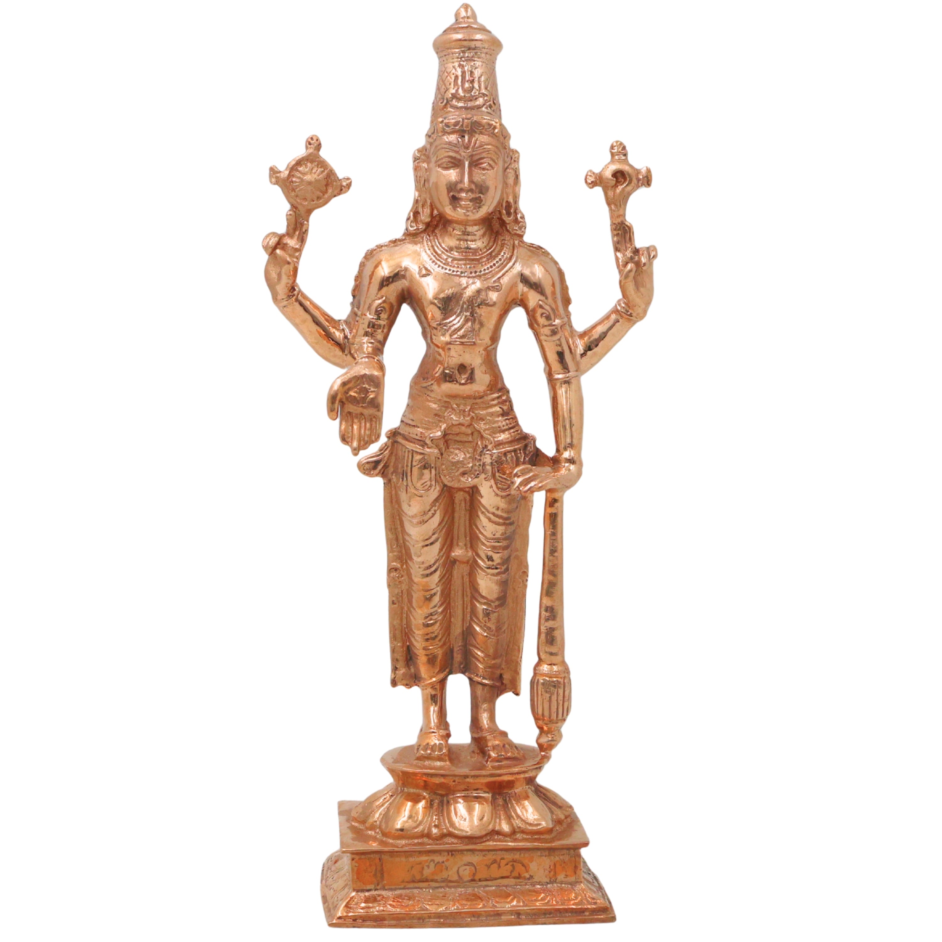 Bronze Vishnu Idol Narayana Perumal Mahavishnu Balaji Venkateswara Srinivasa Govinda Murti for Pooja Home Decor Temple Statue, Gold, 8 Inch, 1 Piece