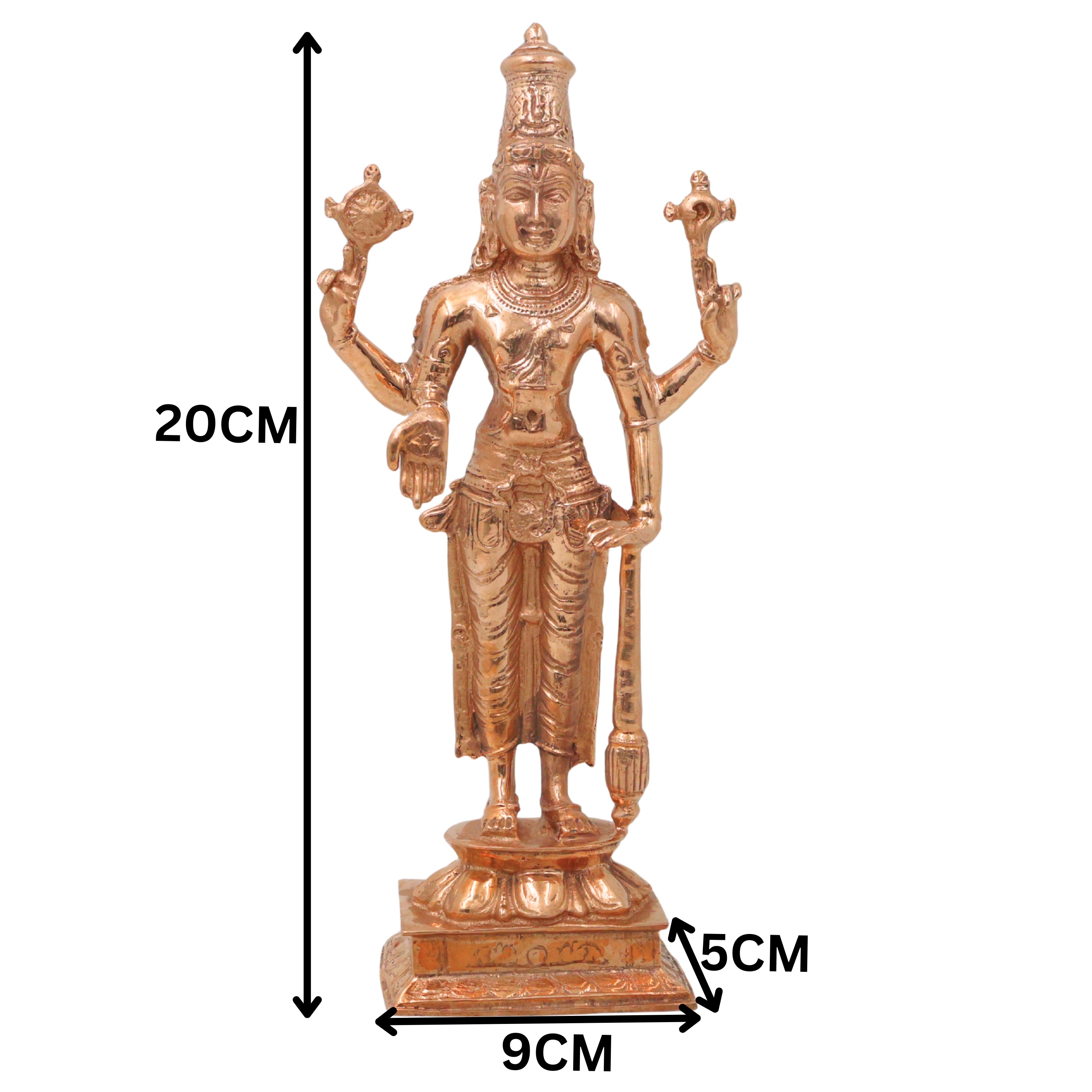 Bronze Vishnu Idol Narayana Perumal Mahavishnu Balaji Venkateswara Srinivasa Govinda Murti for Pooja Home Decor Temple Statue, Gold, 8 Inch, 1 Piece