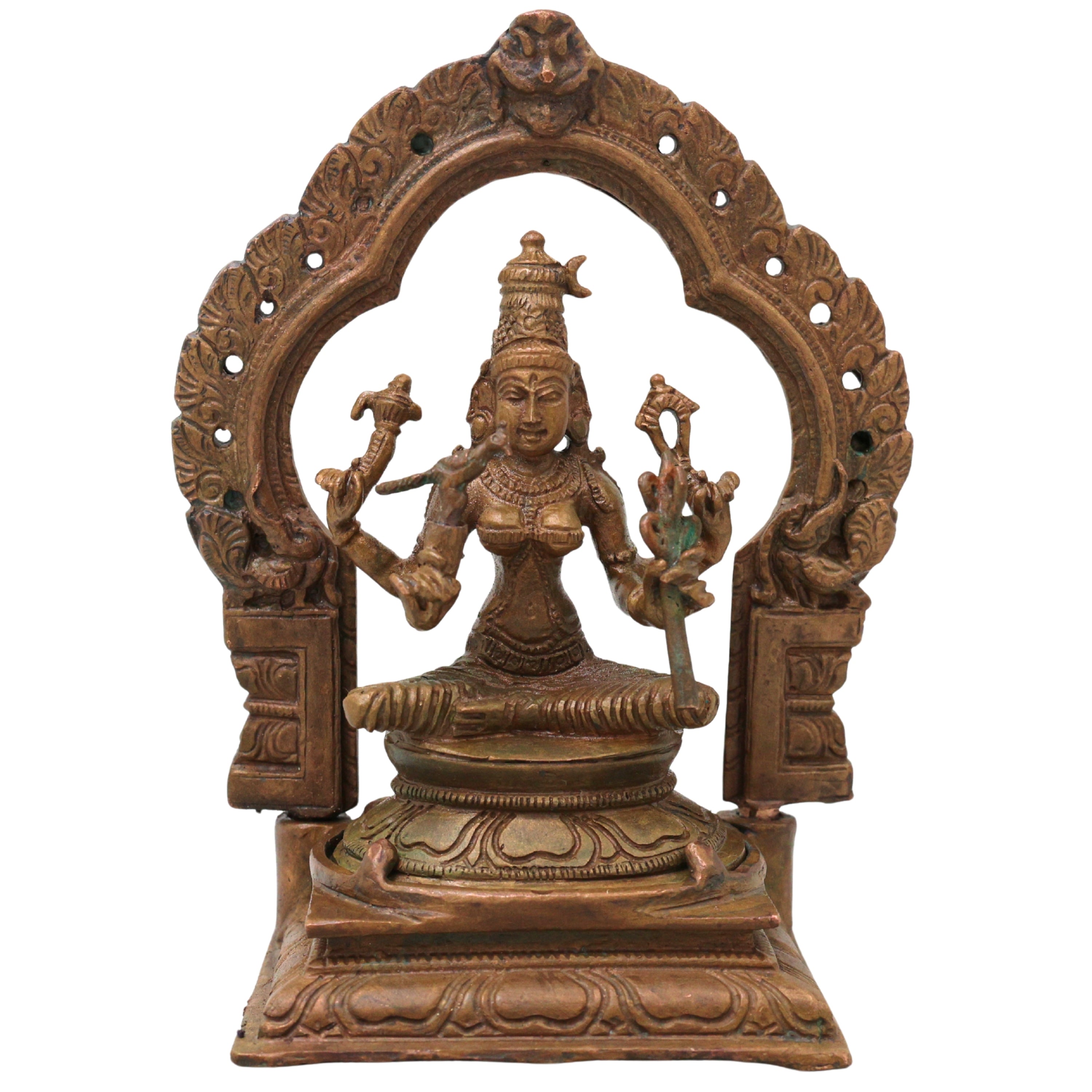 Bronze Rajarajeshwari Idol Kamakshi, Lalita Tripura Sundari Devi Murti Sri Vidya Parameshwari Shakti Statue for Pooja Mandir Home Decor, Brown, 5 Inch, 1 Piece