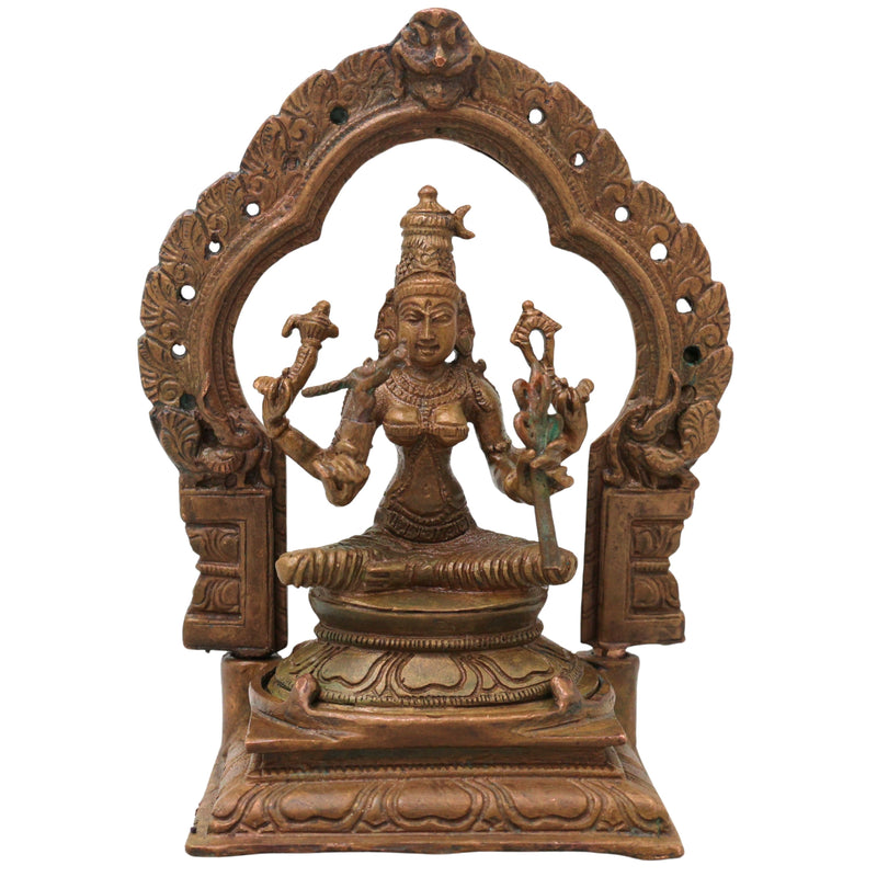 Bronze Rajarajeshwari Idol Kamakshi, Lalita Tripura Sundari Devi Murti Sri Vidya Parameshwari Shakti Statue for Pooja Mandir Home Decor, Brown, 5 Inch, 1 Piece