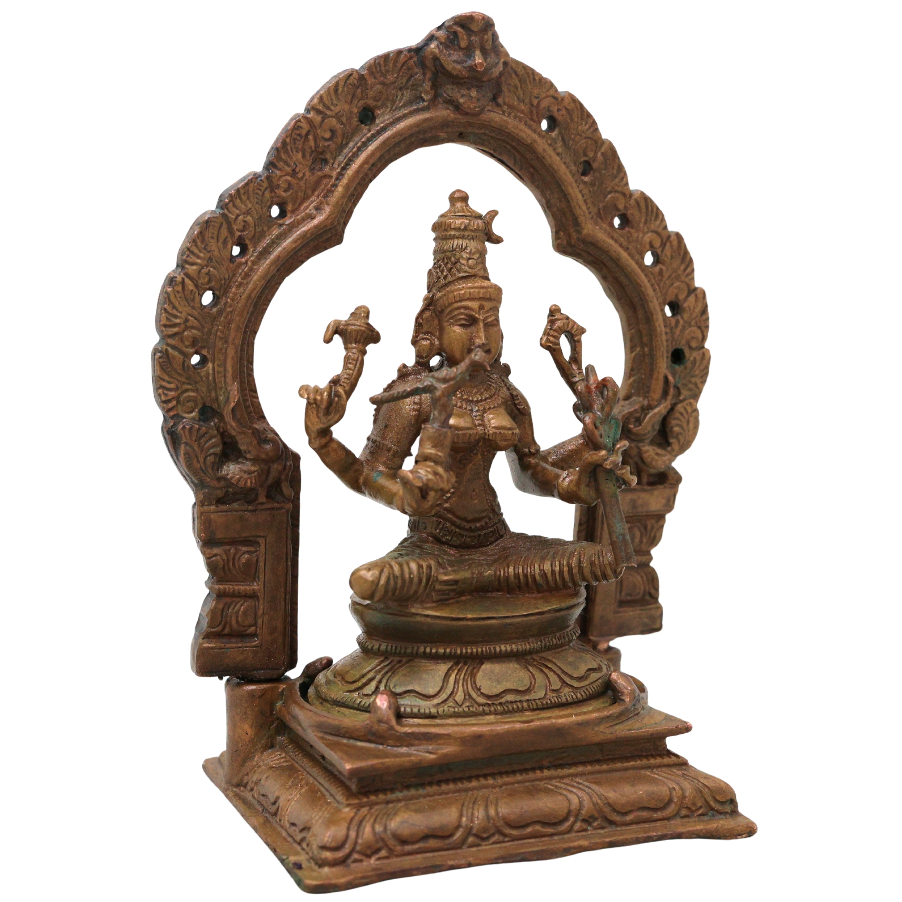 Bronze Rajarajeshwari Idol Kamakshi, Lalita Tripura Sundari Devi Murti Sri Vidya Parameshwari Shakti Statue for Pooja Mandir Home Decor, Brown, 5 Inch, 1 Piece