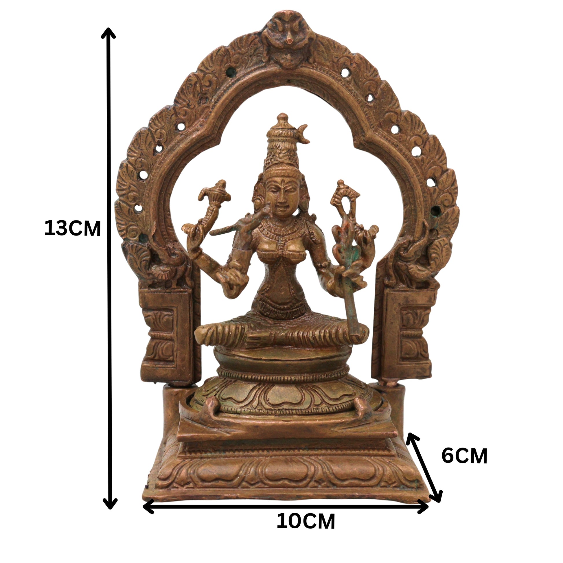 Bronze Rajarajeshwari Idol Kamakshi, Lalita Tripura Sundari Devi Murti Sri Vidya Parameshwari Shakti Statue for Pooja Mandir Home Decor, Brown, 5 Inch, 1 Piece
