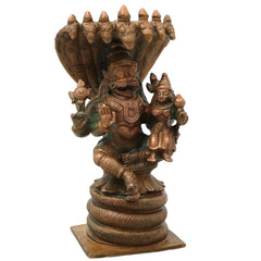 Bronze Lakshmi Narasimha Idol Ugra Narasimha Swamy Narahari Murti Vishnu Avatar Statue for Puja Mandir Home Decor, Brown, 4 Inch, 1 Piece