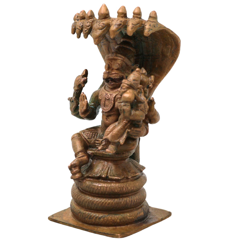 Bronze Lakshmi Narasimha Idol Ugra Narasimha Swamy Narahari Murti Vishnu Avatar Statue for Puja Mandir Home Decor, Brown, 4 Inch, 1 Piece