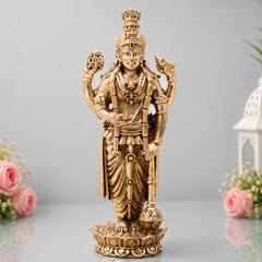 Bronze Vishnu Handcrafted Chola Narayana Perumal Idol for Pooja, Home Decor, Temple Worship & Gifting, Gold, 4 Inch, 1 Piece