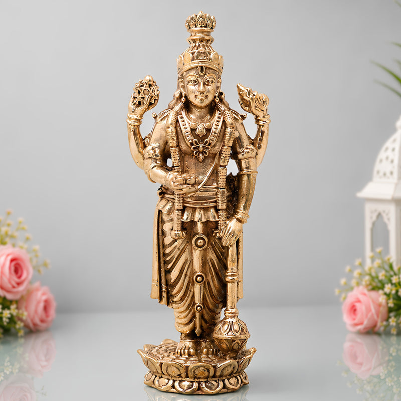 Bronze Vishnu Handcrafted Chola Narayana Perumal Idol for Pooja, Home Decor, Temple Worship & Gifting, Gold, 4 Inch, 1 Piece