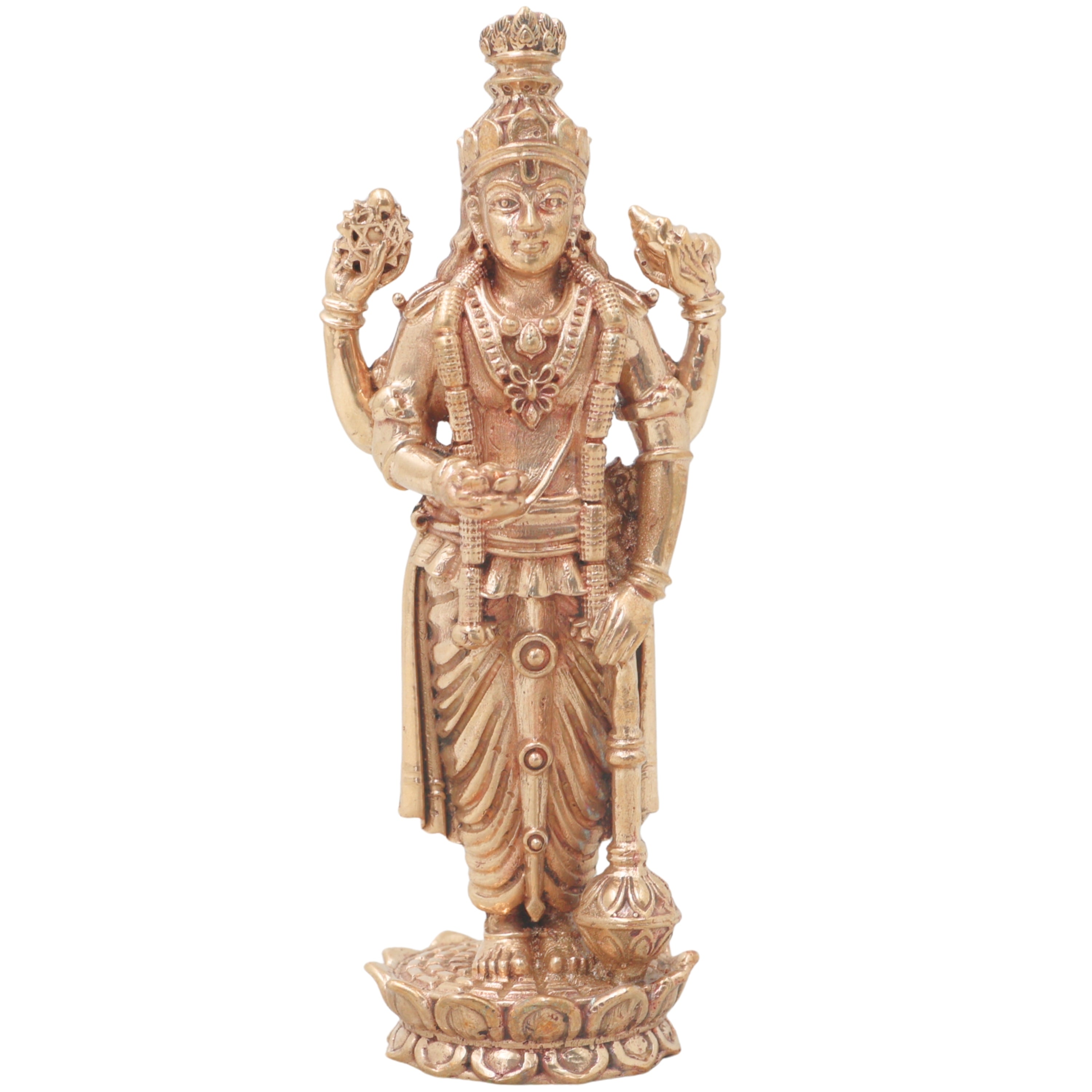 Bronze Vishnu Handcrafted Chola Narayana Perumal Idol for Pooja, Home Decor, Temple Worship & Gifting, Gold, 4 Inch, 1 Piece