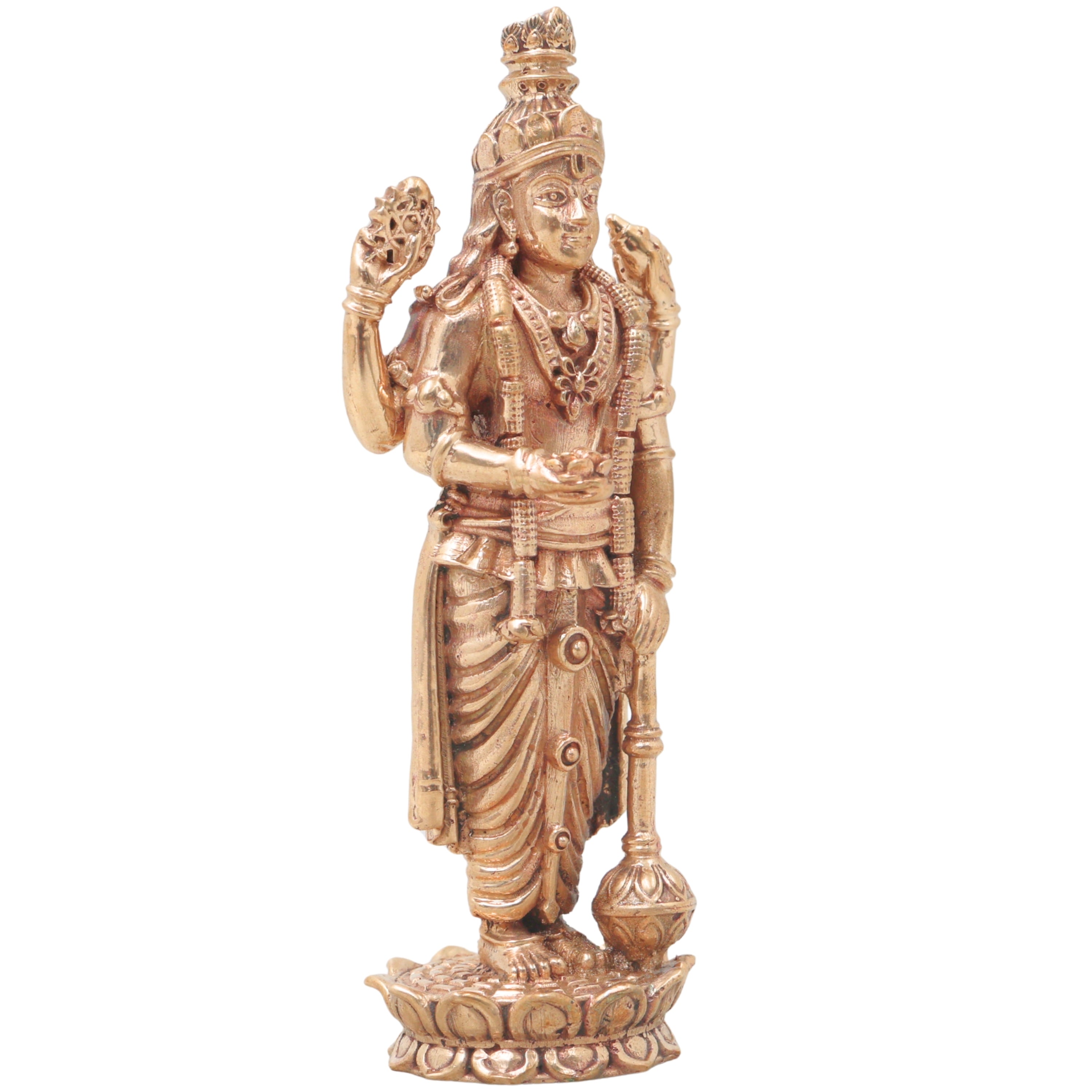 Bronze Vishnu Handcrafted Chola Narayana Perumal Idol for Pooja, Home Decor, Temple Worship & Gifting, Gold, 4 Inch, 1 Piece