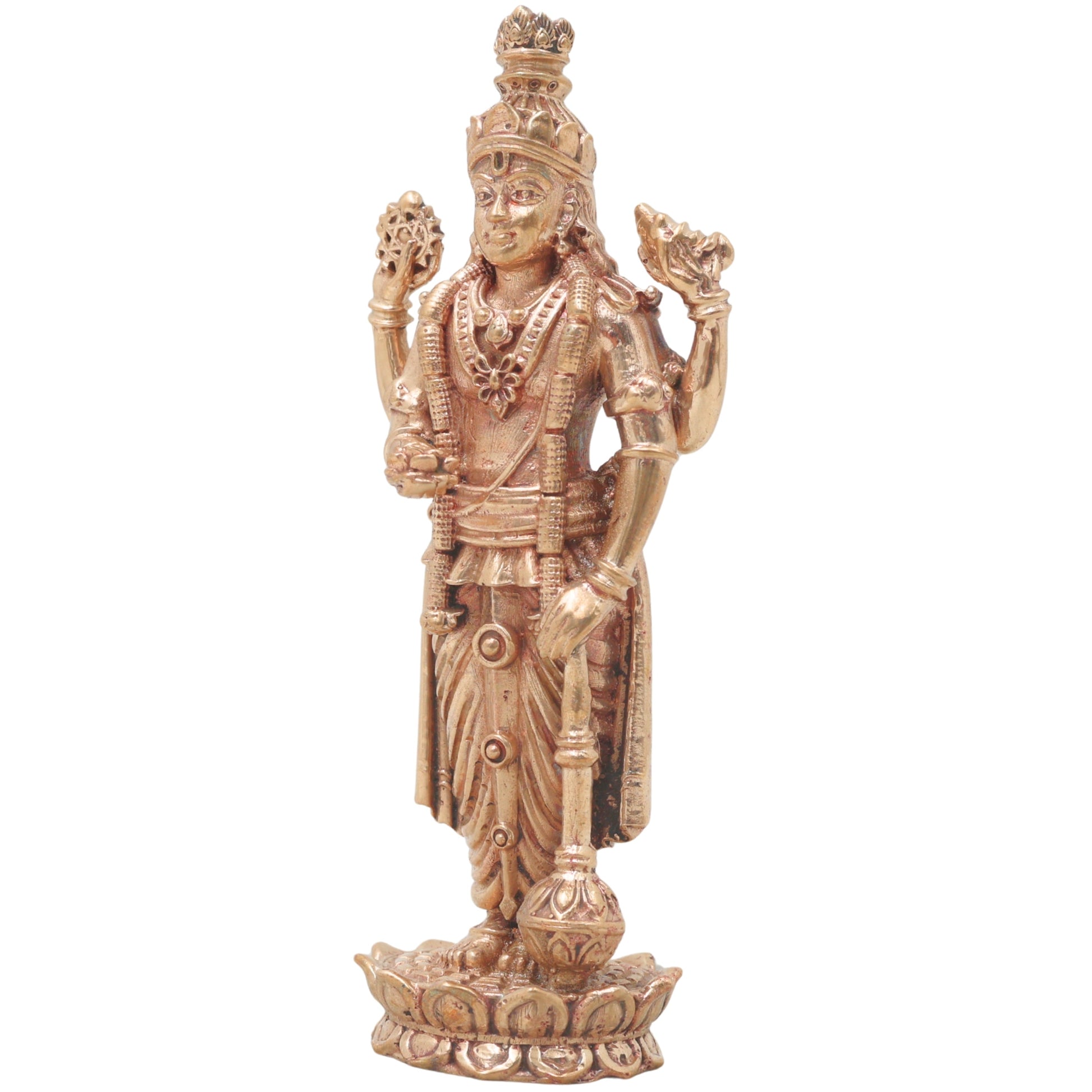 Bronze Vishnu Handcrafted Chola Narayana Perumal Idol for Pooja, Home Decor, Temple Worship & Gifting, Gold, 4 Inch, 1 Piece