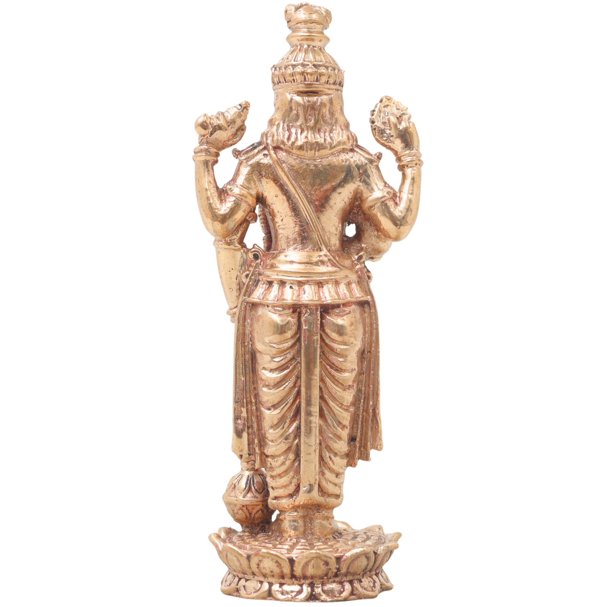 Bronze Vishnu Handcrafted Chola Narayana Perumal Idol for Pooja, Home Decor, Temple Worship & Gifting, Gold, 4 Inch, 1 Piece