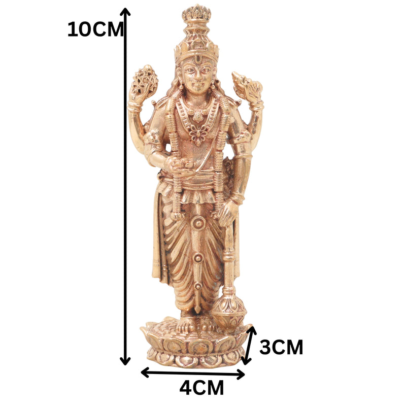 Bronze Vishnu Handcrafted Chola Narayana Perumal Idol for Pooja, Home Decor, Temple Worship & Gifting, Gold, 4 Inch, 1 Piece