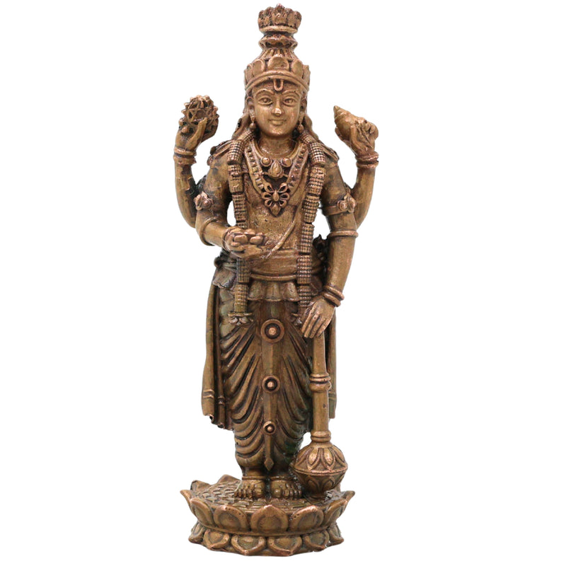 Bronze Vishnu Idol Narayana Perumal Mahavishnu Balaji Venkateswara Murti for Pooja Home Decor, Brown, 4 Inch, 1 Piece