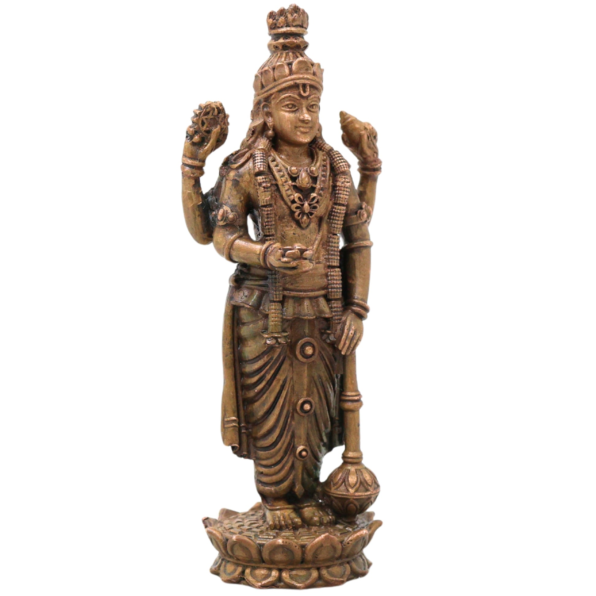 Bronze Vishnu Idol Narayana Perumal Mahavishnu Balaji Venkateswara Murti for Pooja Home Decor, Brown, 4 Inch, 1 Piece