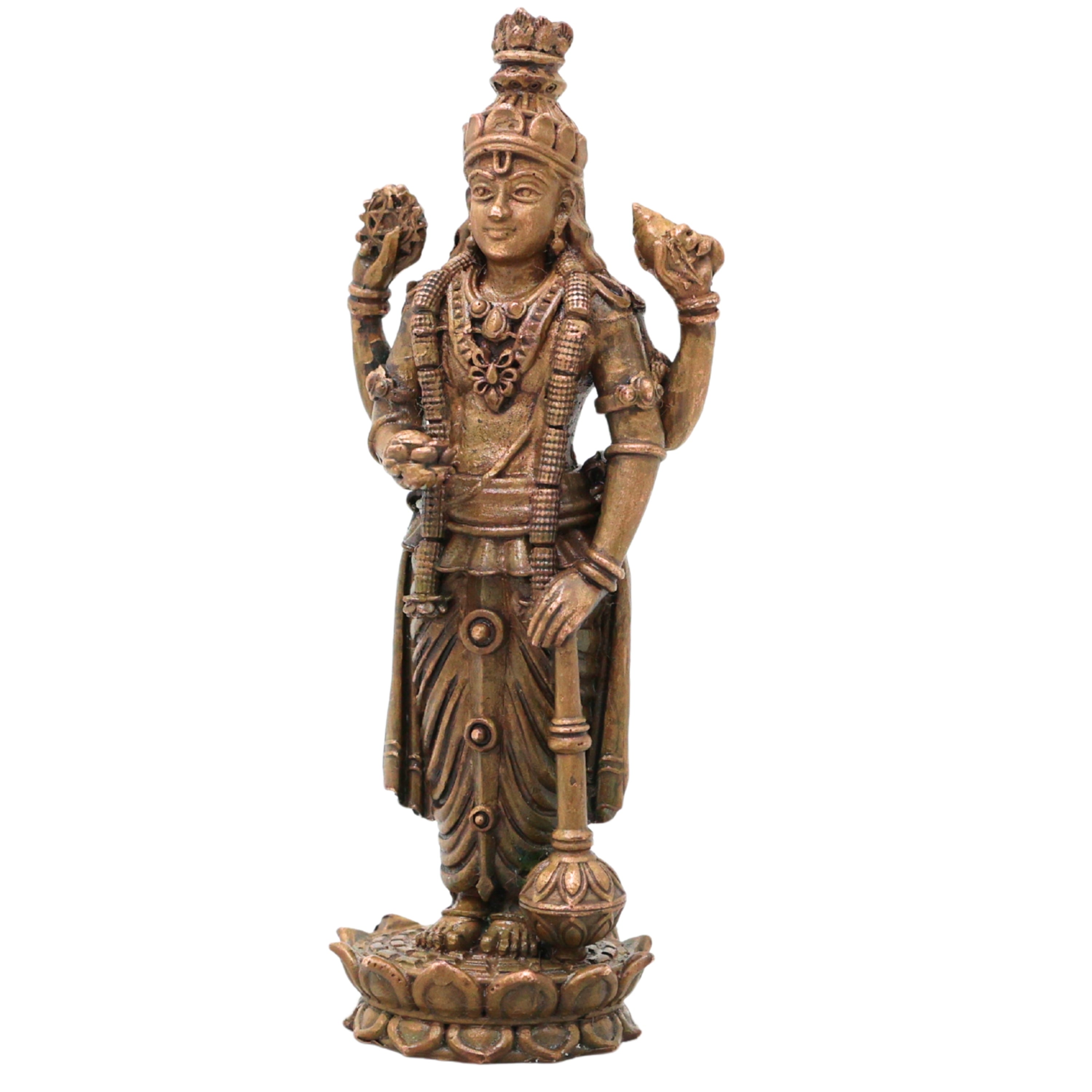 Bronze Vishnu Idol Narayana Perumal Mahavishnu Balaji Venkateswara Murti for Pooja Home Decor, Brown, 4 Inch, 1 Piece