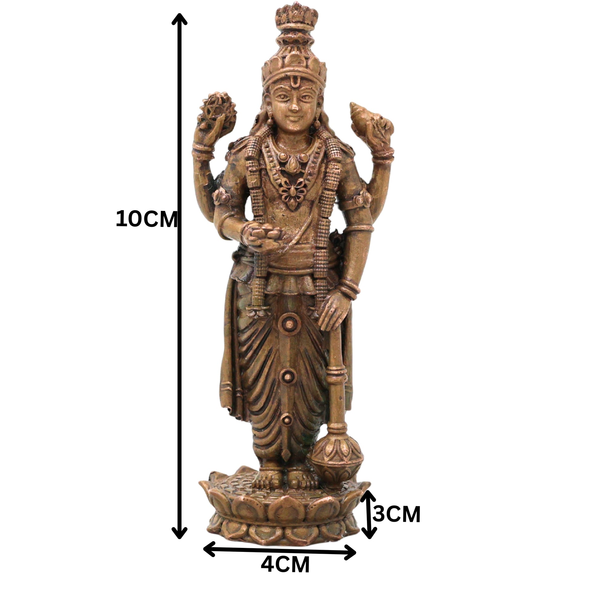 Bronze Vishnu Idol Narayana Perumal Mahavishnu Balaji Venkateswara Murti for Pooja Home Decor, Brown, 4 Inch, 1 Piece