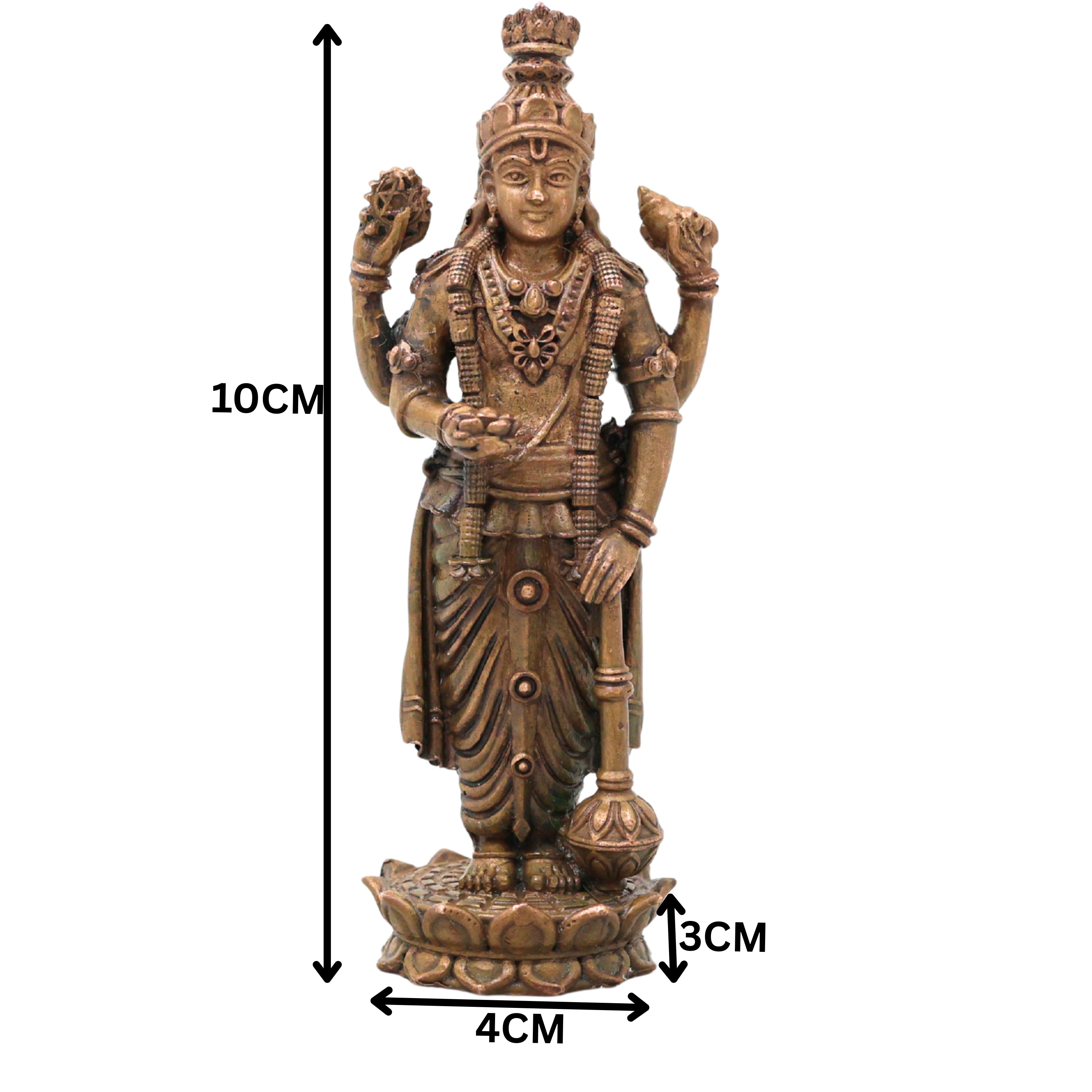Bronze Vishnu Idol Narayana Perumal Mahavishnu Balaji Venkateswara Murti for Pooja Home Decor, Brown, 4 Inch, 1 Piece