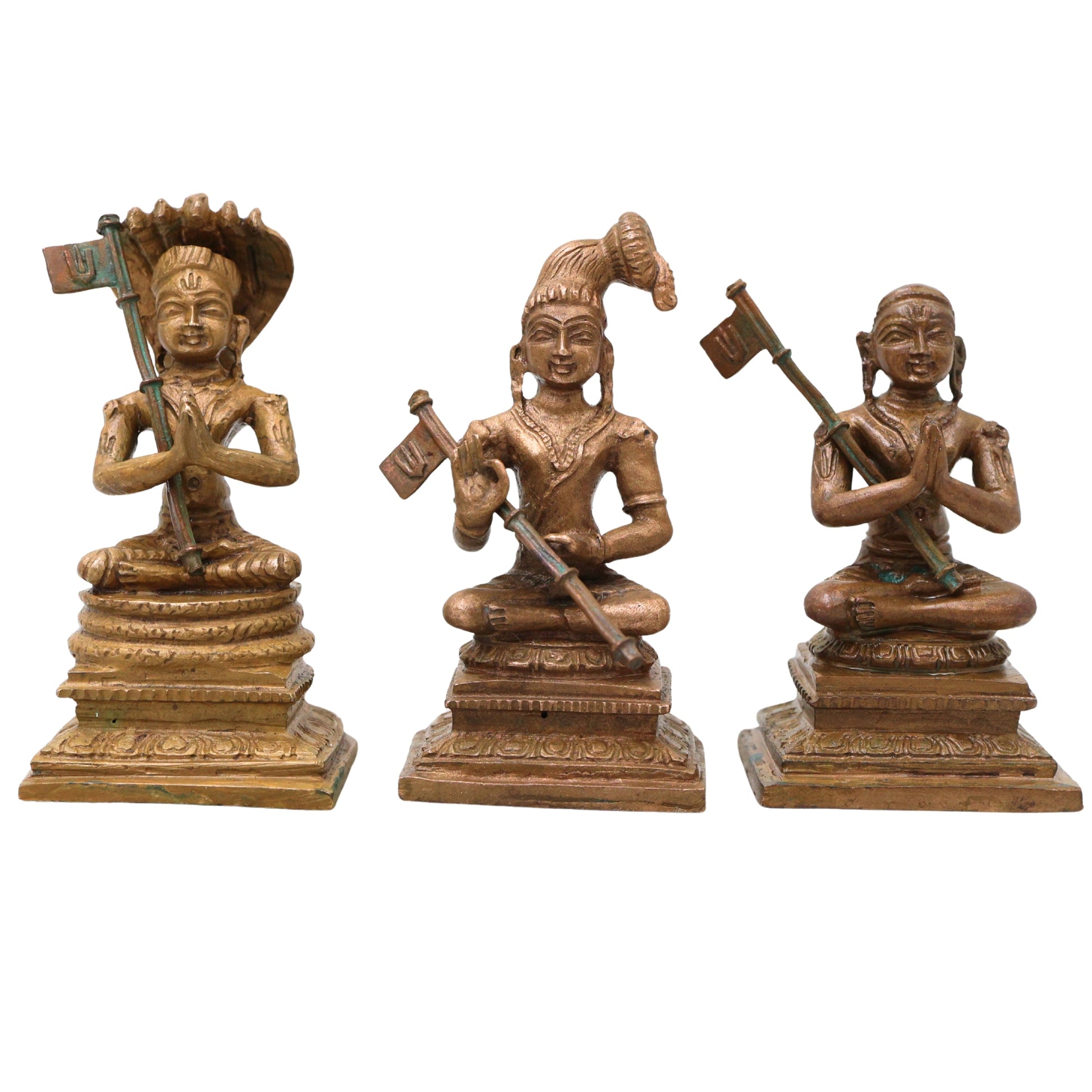 Bronze Ramanuja Nammalvar Manavala Mamunigal Idol Set Vaishnava Acharya Panchaloha Style Murti for Pooja Mandir Decor, Brown, 3 Inch, 3 Piece