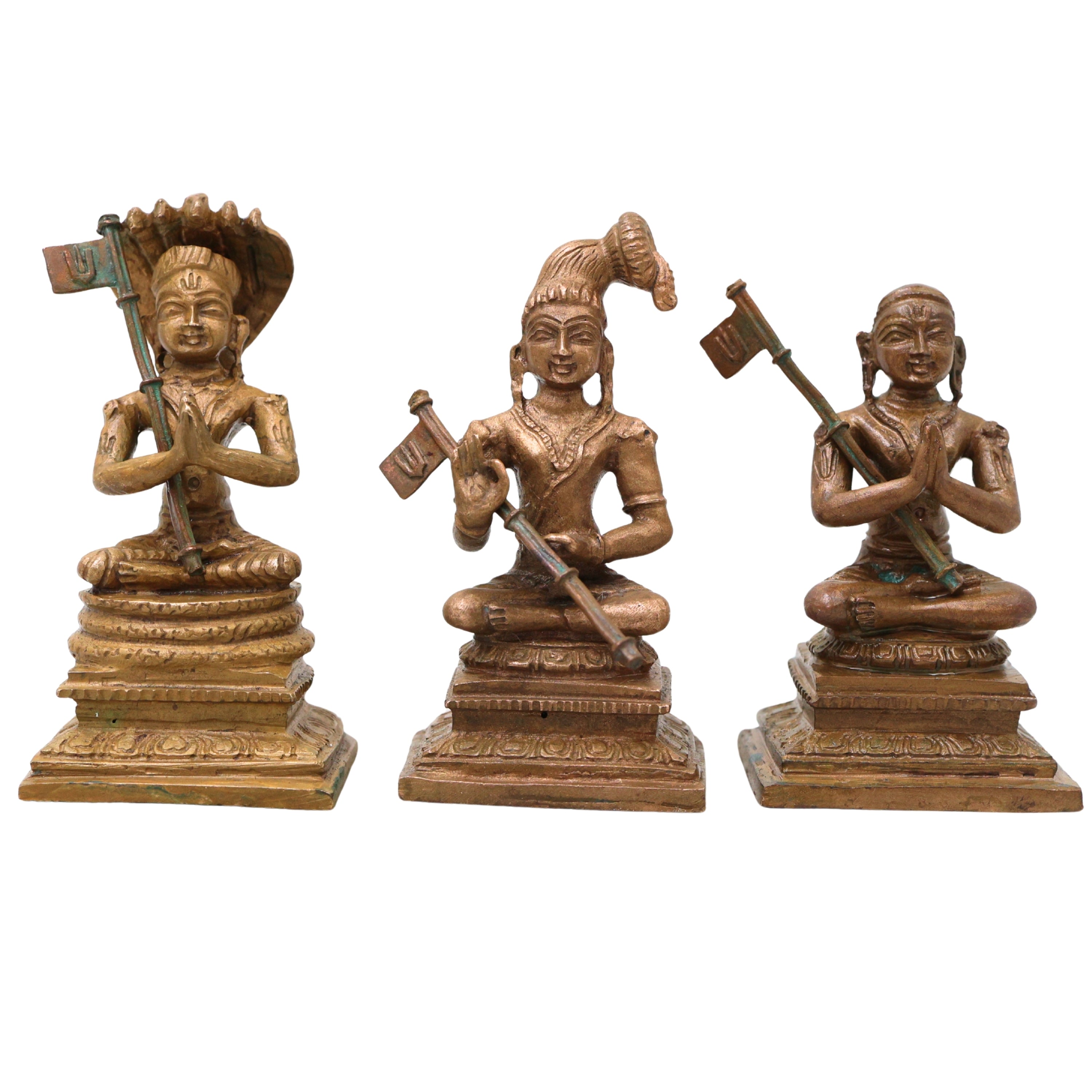 Bronze Ramanuja Nammalvar Manavala Mamunigal Idol Set Vaishnava Acharya Panchaloha Style Murti for Pooja Mandir Decor, Brown, 3 Inch, 3 Piece