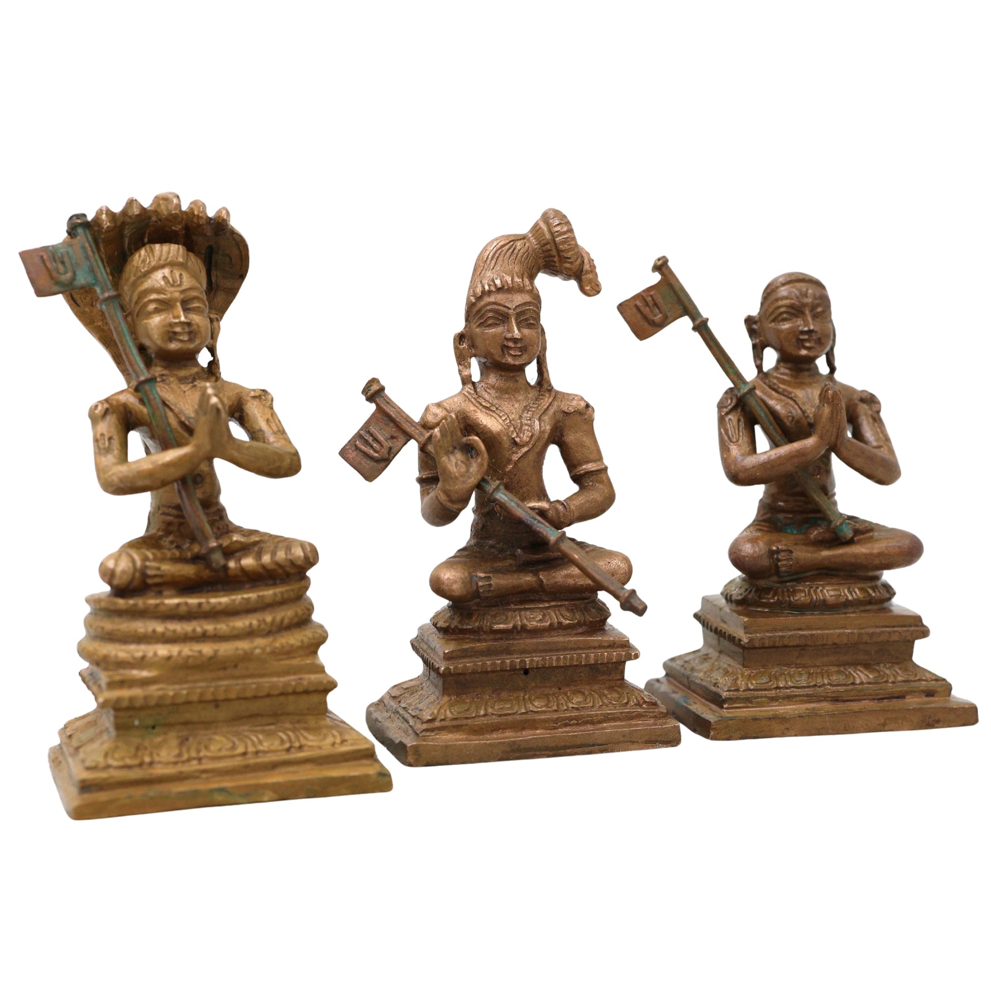 Bronze Ramanuja Nammalvar Manavala Mamunigal Idol Set Vaishnava Acharya Panchaloha Style Murti for Pooja Mandir Decor, Brown, 3 Inch, 3 Piece