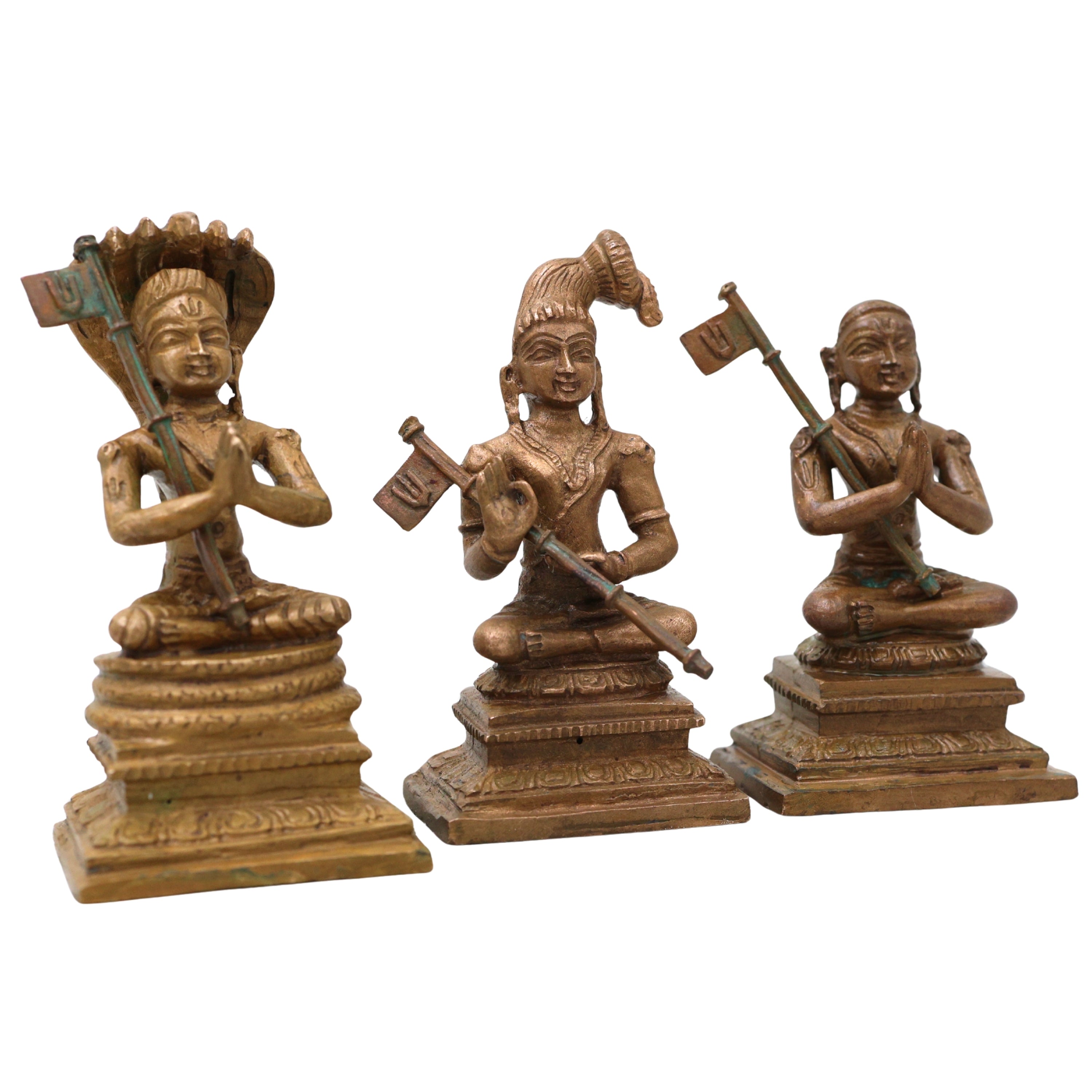 Bronze Ramanuja Nammalvar Manavala Mamunigal Idol Set Vaishnava Acharya Panchaloha Style Murti for Pooja Mandir Decor, Brown, 3 Inch, 3 Piece