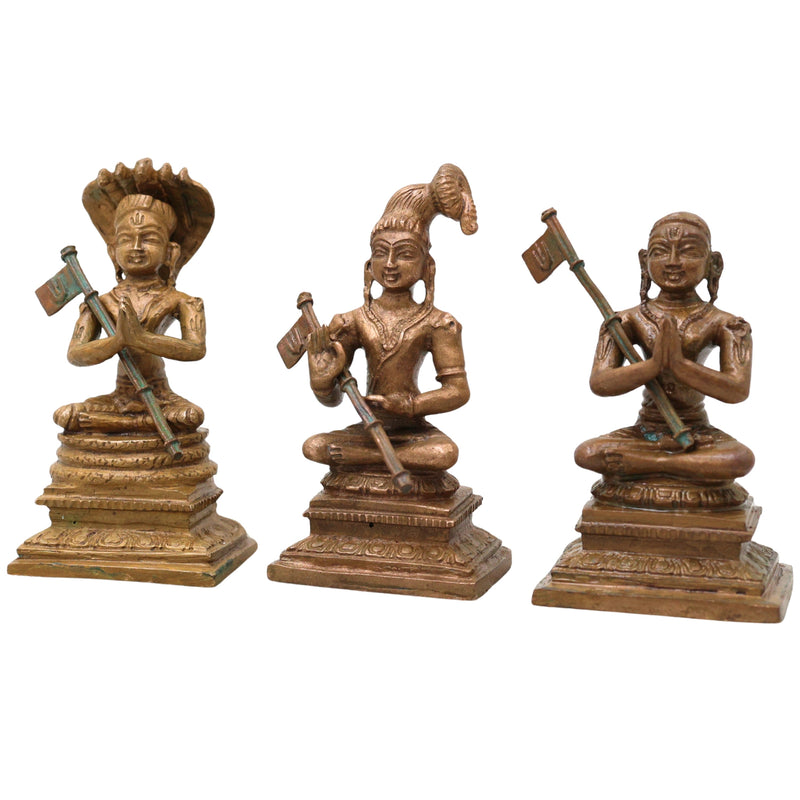 Bronze Ramanuja Nammalvar Manavala Mamunigal Idol Set Vaishnava Acharya Panchaloha Style Murti for Pooja Mandir Decor, Brown, 3 Inch, 3 Piece