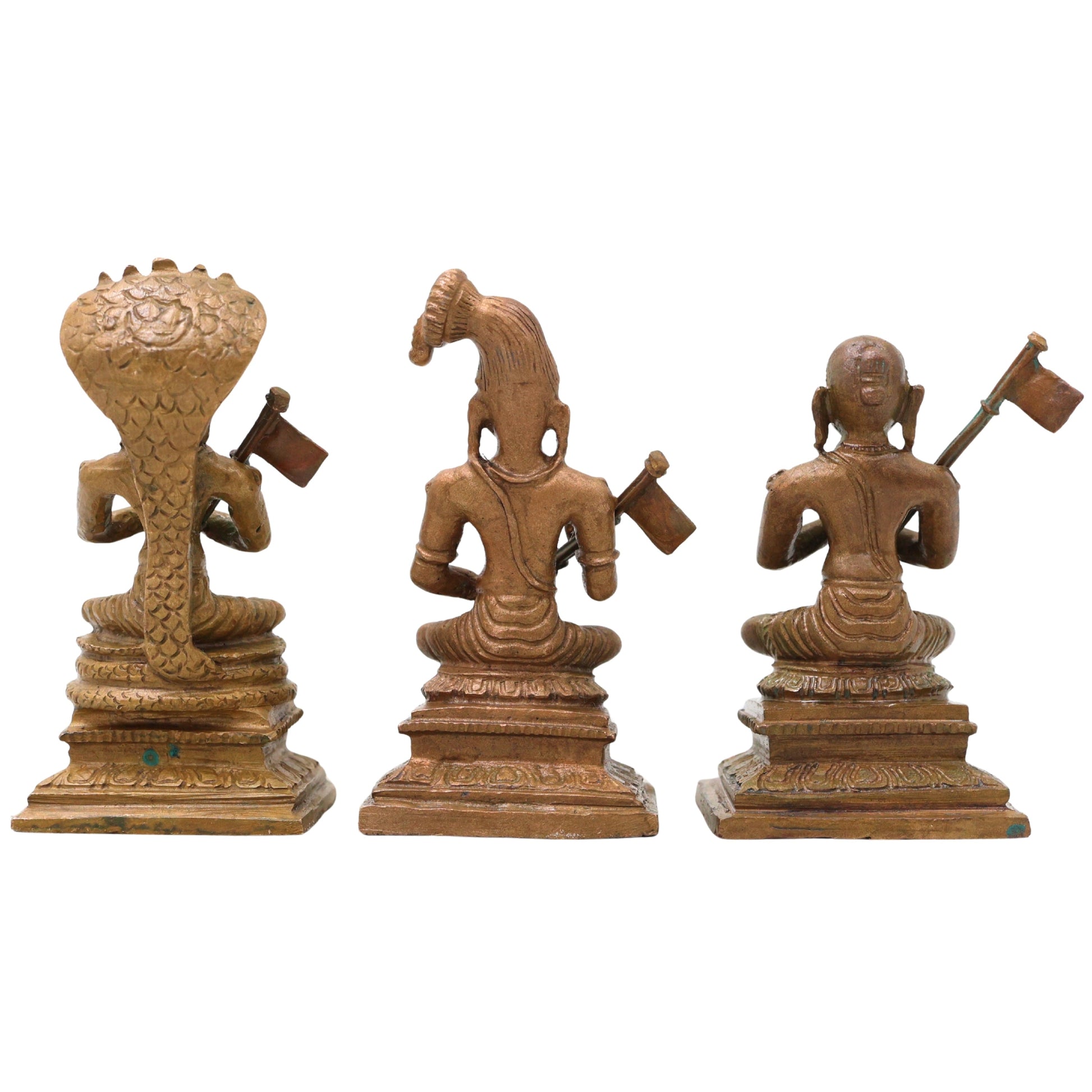 Bronze Ramanuja Nammalvar Manavala Mamunigal Idol Set Vaishnava Acharya Panchaloha Style Murti for Pooja Mandir Decor, Brown, 3 Inch, 3 Piece