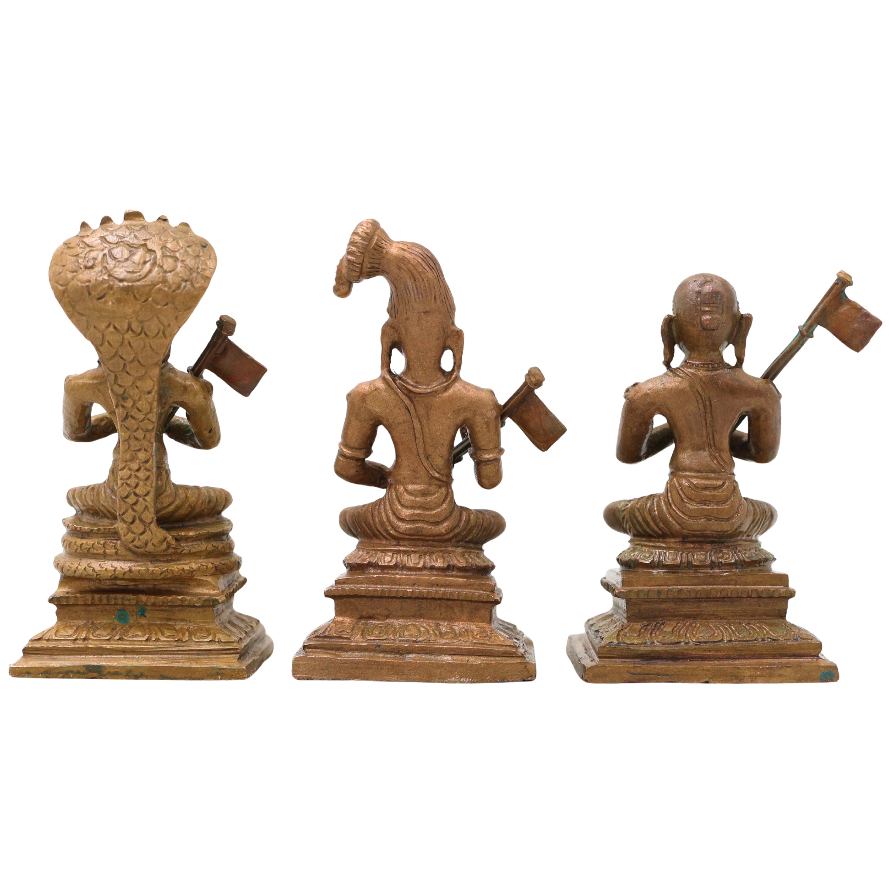 Bronze Ramanuja Nammalvar Manavala Mamunigal Idol Set Vaishnava Acharya Panchaloha Style Murti for Pooja Mandir Decor, Brown, 3 Inch, 3 Piece