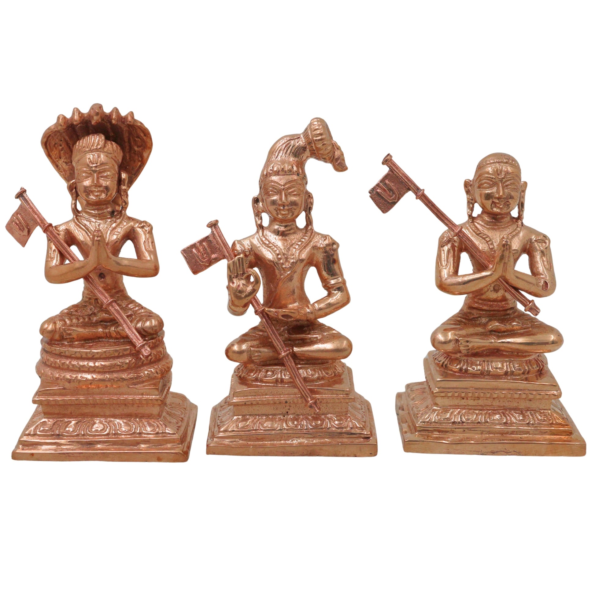 Bronze Manavala Mamunigal Nammalvar Ramanuja Idol Set Sri Vaishnava Acharya Murti Varavara Muni Satakopa Yatiraja Panchaloha Style Pooja Mandir Decor, Gold, 3 Inch, 1 Piece