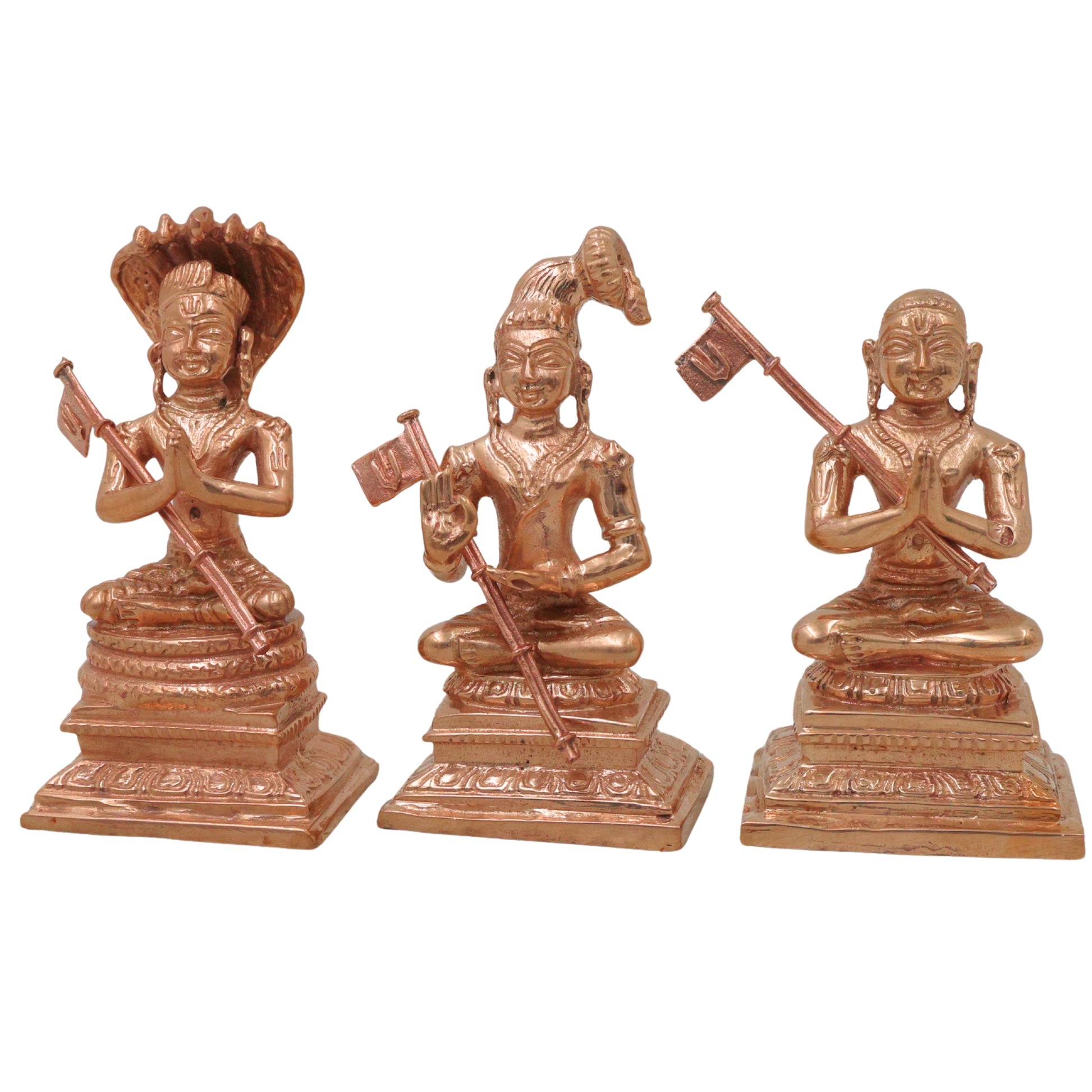 Bronze Manavala Mamunigal Nammalvar Ramanuja Idol Set Sri Vaishnava Acharya Murti Varavara Muni Satakopa Yatiraja Panchaloha Style Pooja Mandir Decor, Gold, 3 Inch, 1 Piece