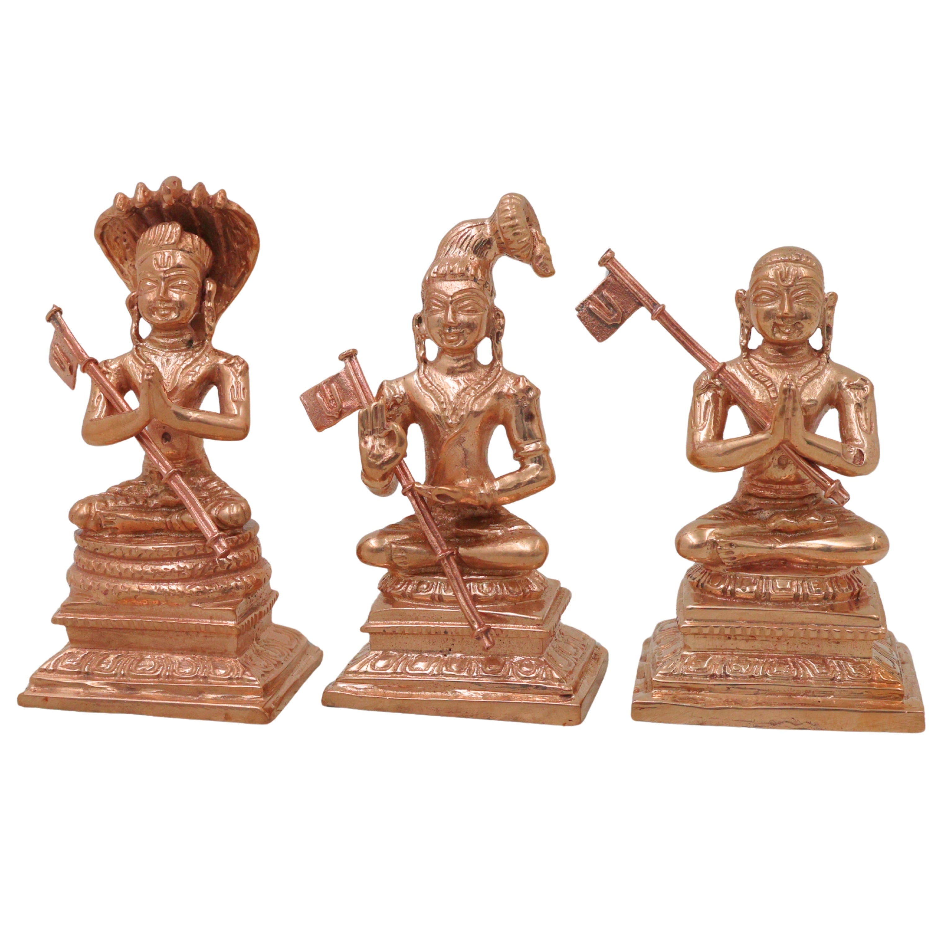 Bronze Manavala Mamunigal Nammalvar Ramanuja Idol Set Sri Vaishnava Acharya Murti Varavara Muni Satakopa Yatiraja Panchaloha Style Pooja Mandir Decor, Gold, 3 Inch, 1 Piece