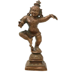 Bronze Krishna Idol Laddu Gopal, Murli, Manohar, Govind Bal Krishna Statue for Pooja Home Decor, Brown, 4.5 Inch, 1 Piece