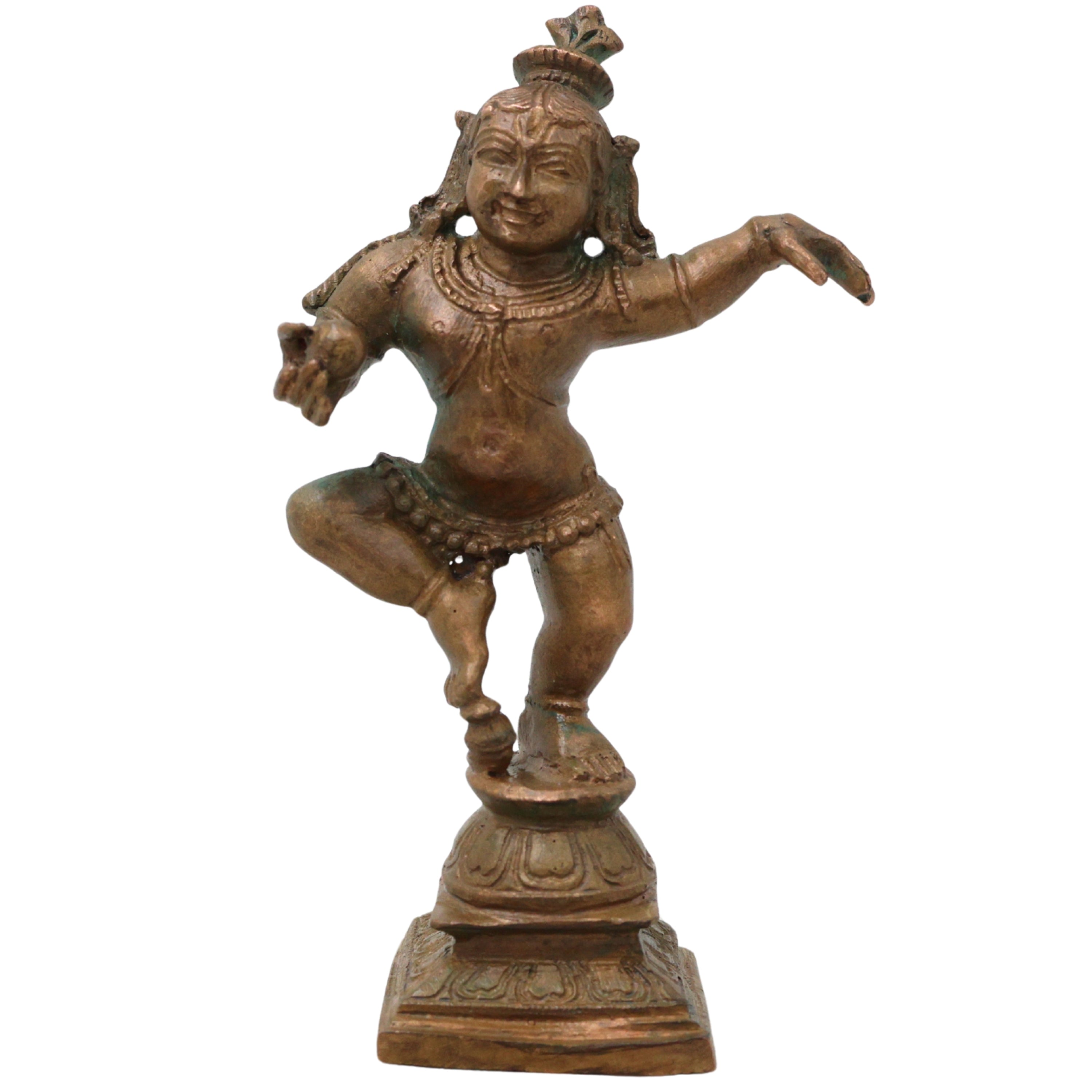 Bronze Krishna Idol Laddu Gopal, Murli, Manohar, Govind Bal Krishna Statue for Pooja Home Decor, Brown, 4.5 Inch, 1 Piece