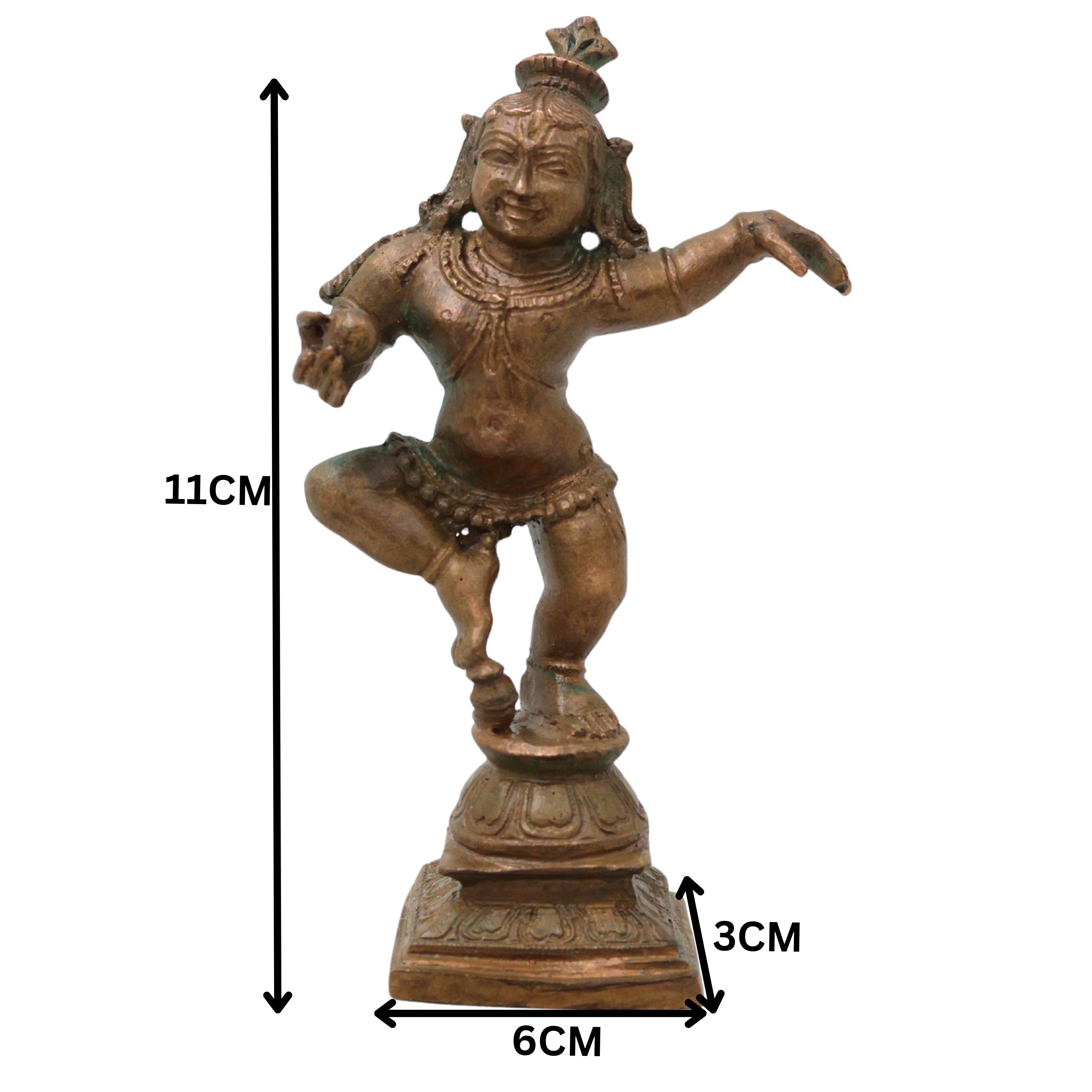 Bronze Krishna Idol Laddu Gopal, Murli, Manohar, Govind Bal Krishna Statue for Pooja Home Decor, Brown, 4.5 Inch, 1 Piece