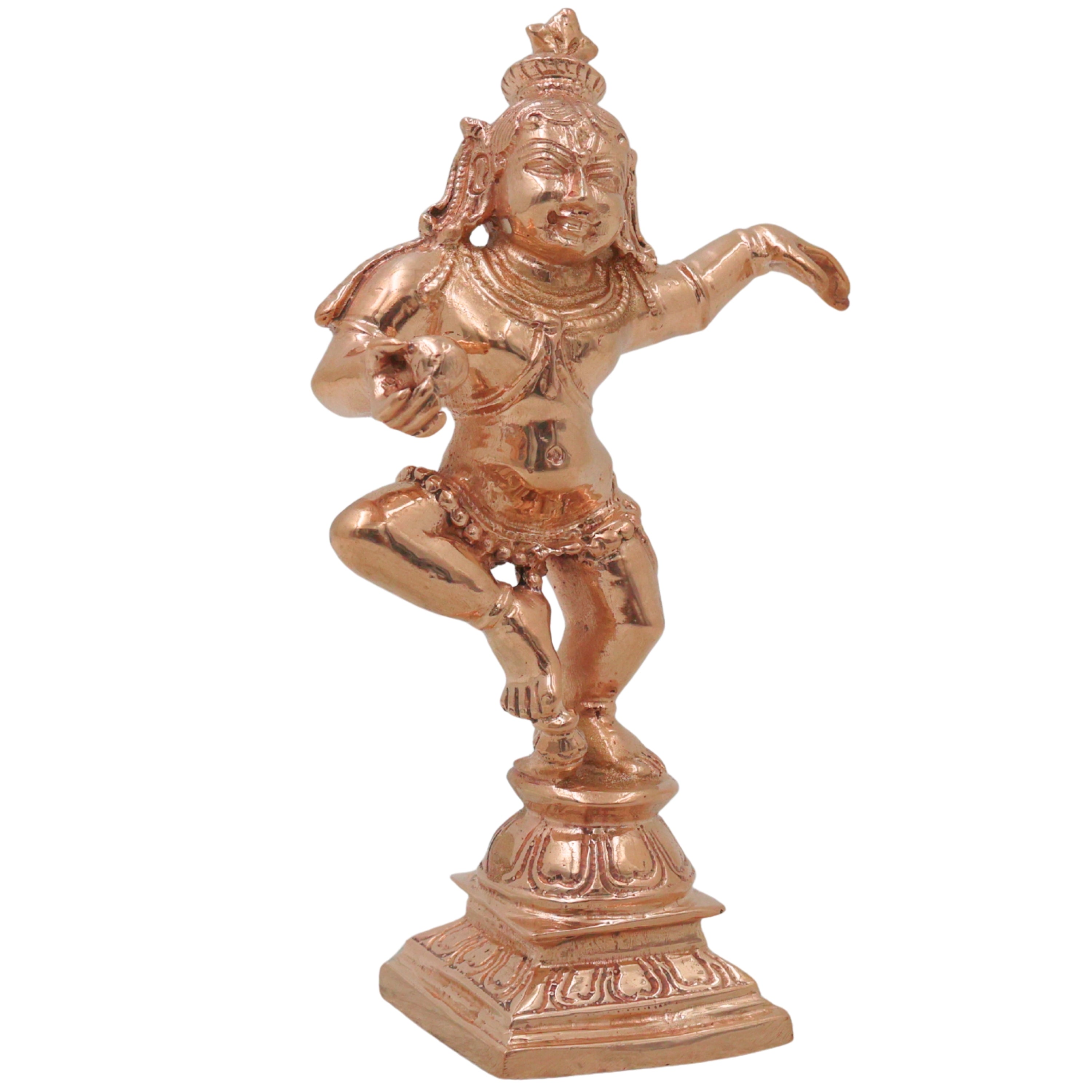 Bronze Krishna Idol Laddu Gopal, Venugopal Murli Manohar Govind Gopal Statue for Pooja Decor, Gold, 4.5 Inch, 1 Piece